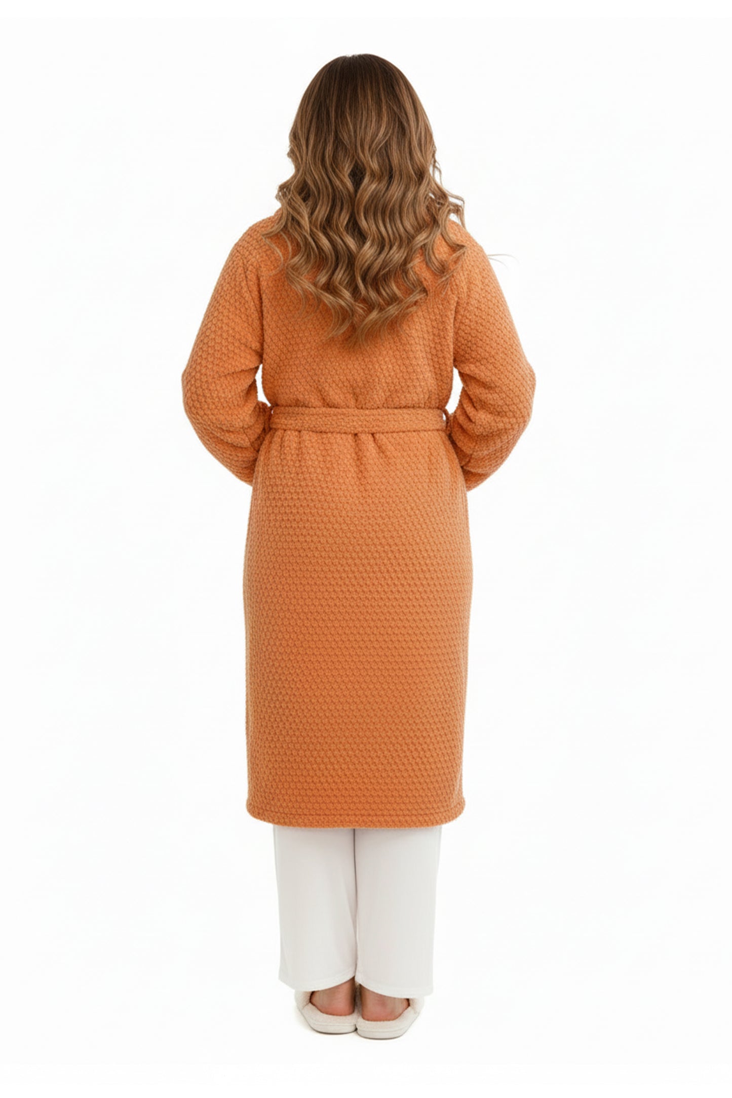 La Cera Plus Size Honeycomb Textured Fleece Wrap Robe - La Cera