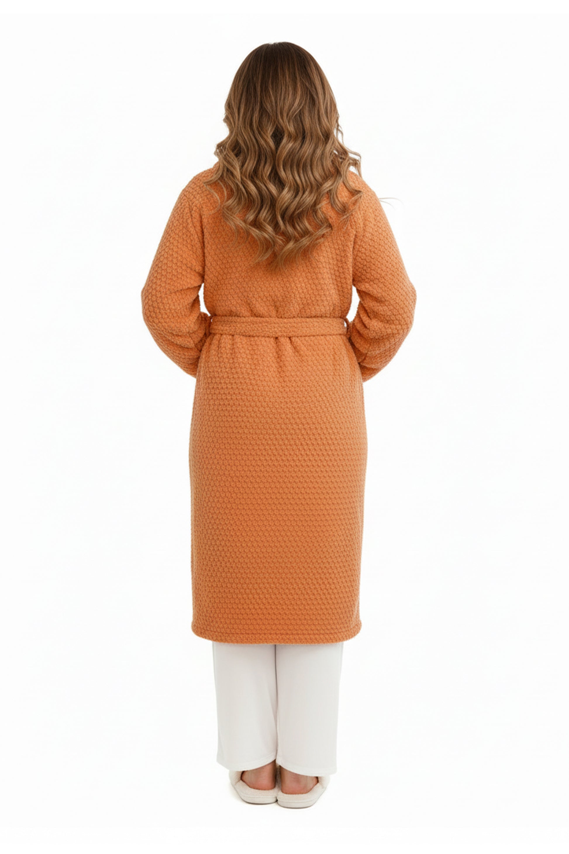 La Cera Plus Size Honeycomb Textured Fleece Wrap Robe - La Cera