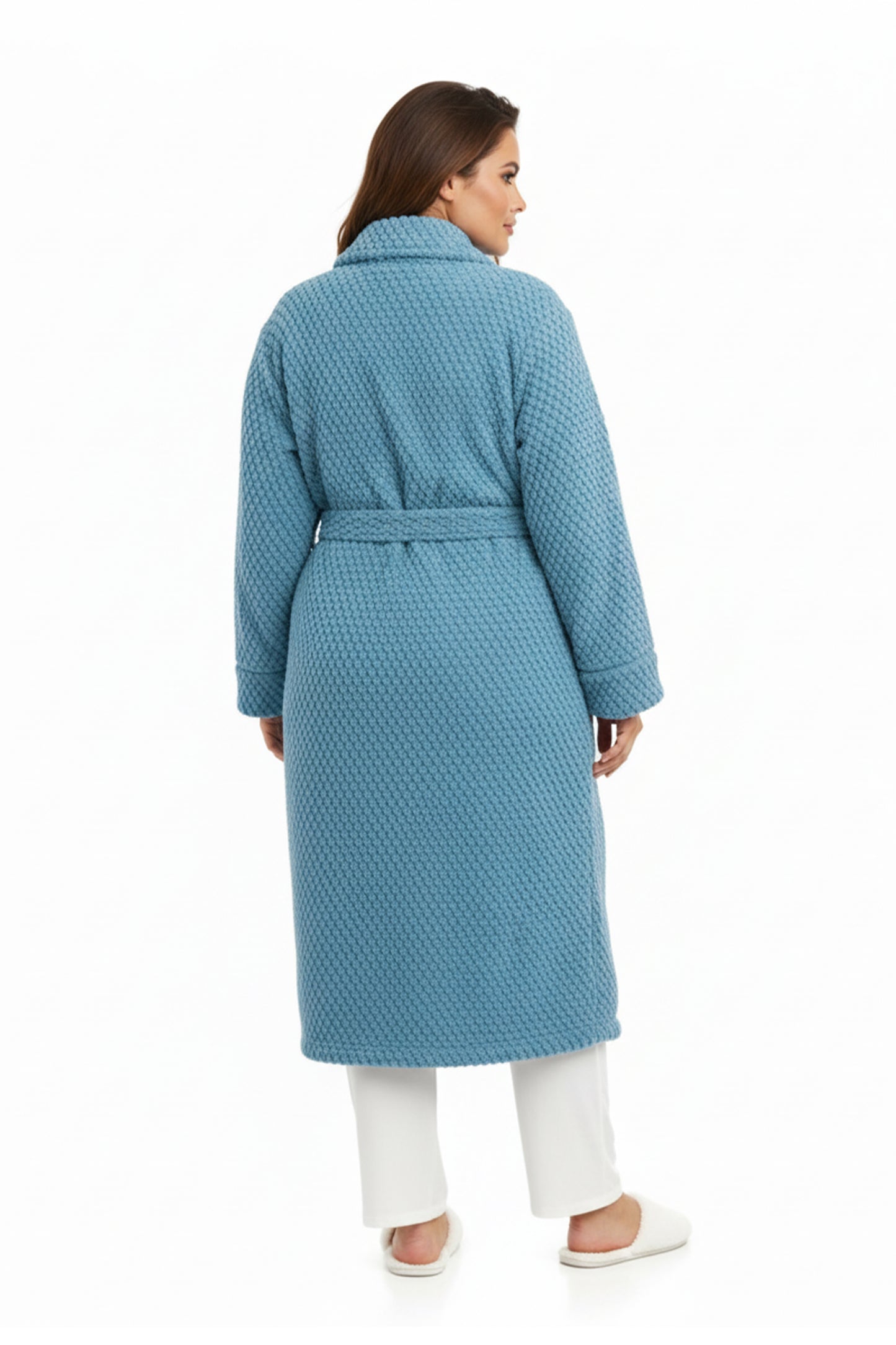 La Cera Plus Size Honeycomb Textured Fleece Wrap Robe - La Cera