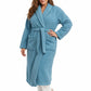 La Cera Plus Size Honeycomb Textured Fleece Wrap Robe - La Cera