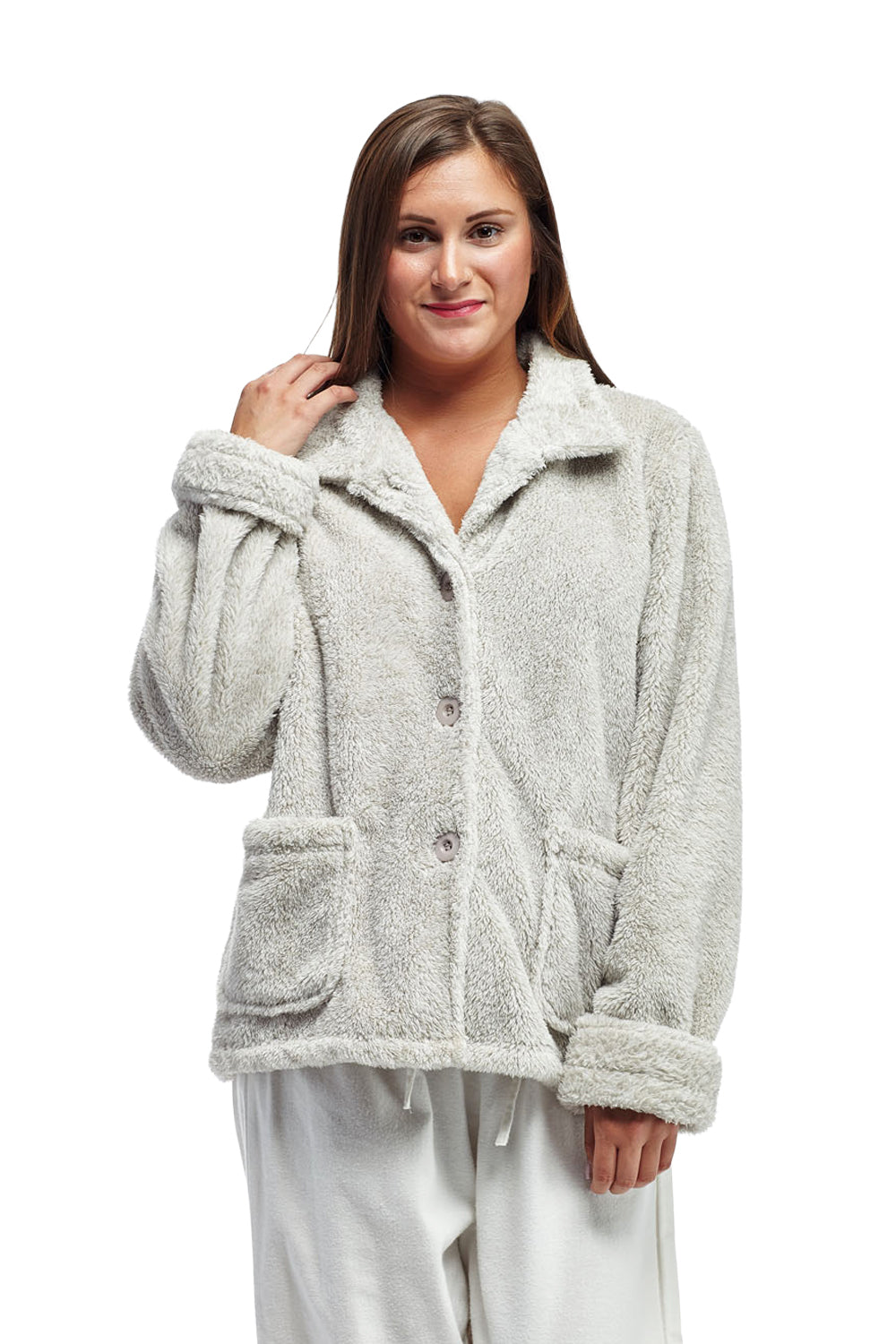 Taupe Fleece Bed Jacket - La Cera