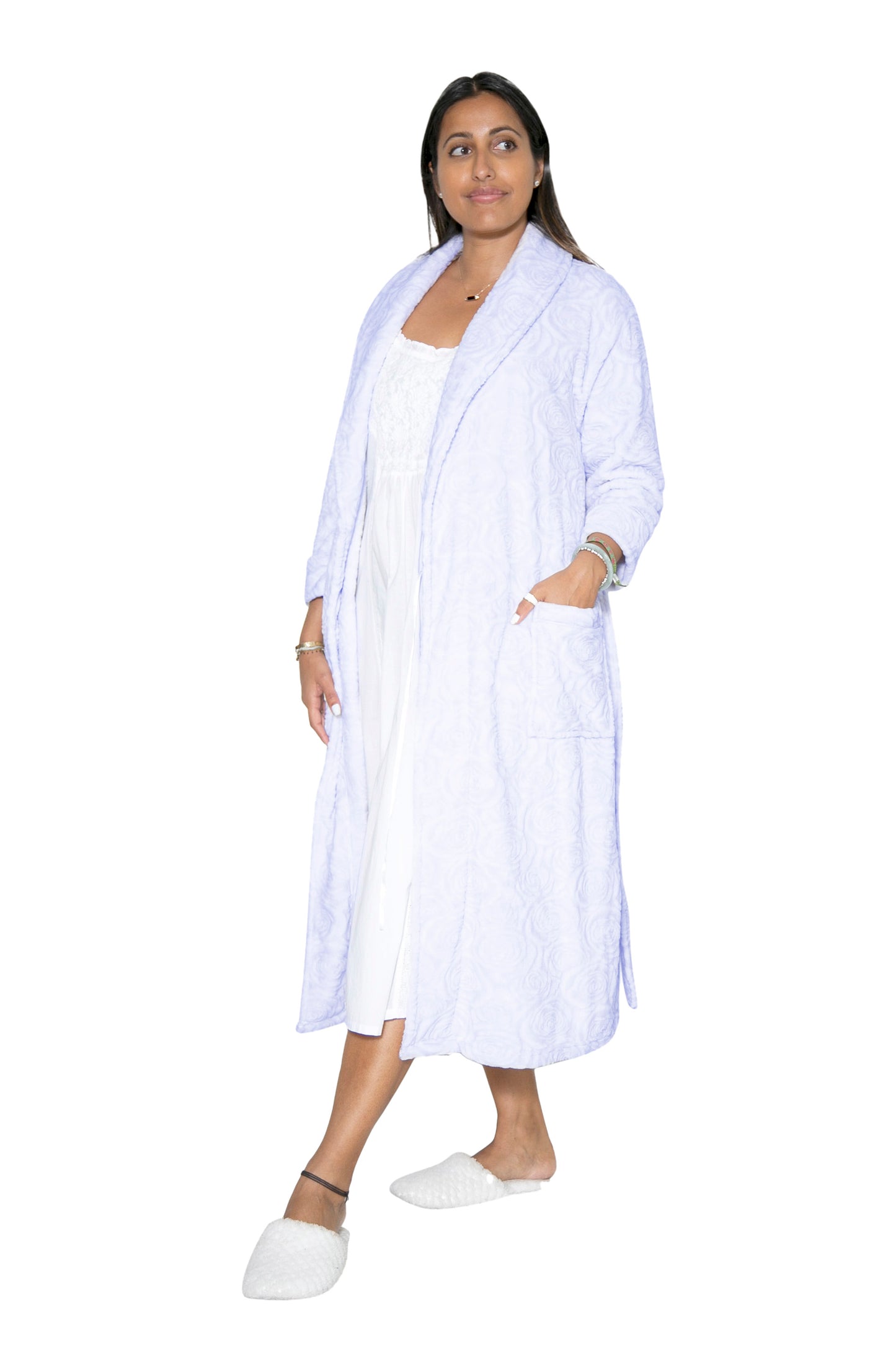 Plus Rose Print Sheered Minky Wrap Robe