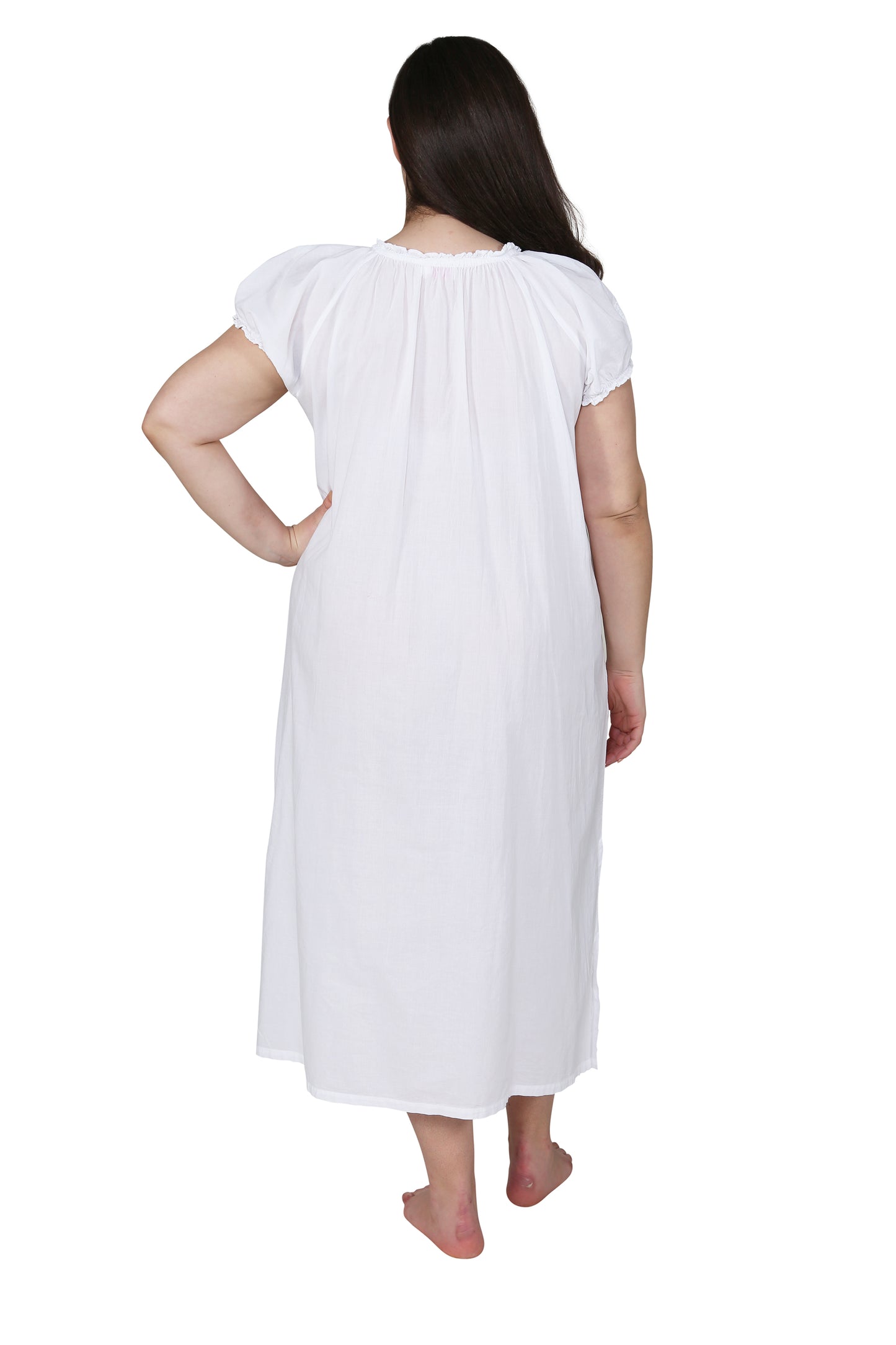 La Cera Plus Size Puff Sleeve Peasant Neckline Gown - La Cera