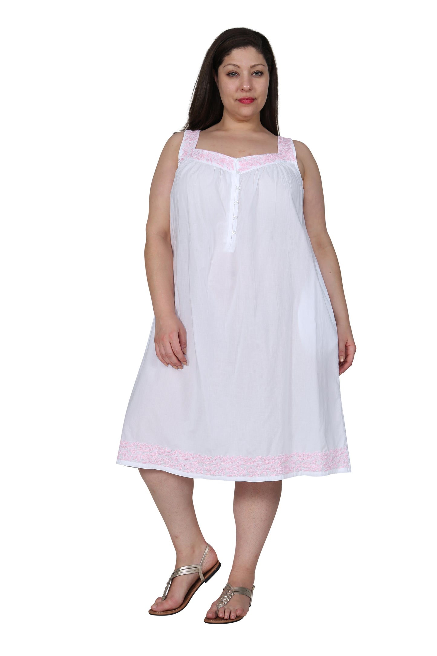 La Cera Plus Size Sleeveless Gown With Contrast Embroidery - La Cera