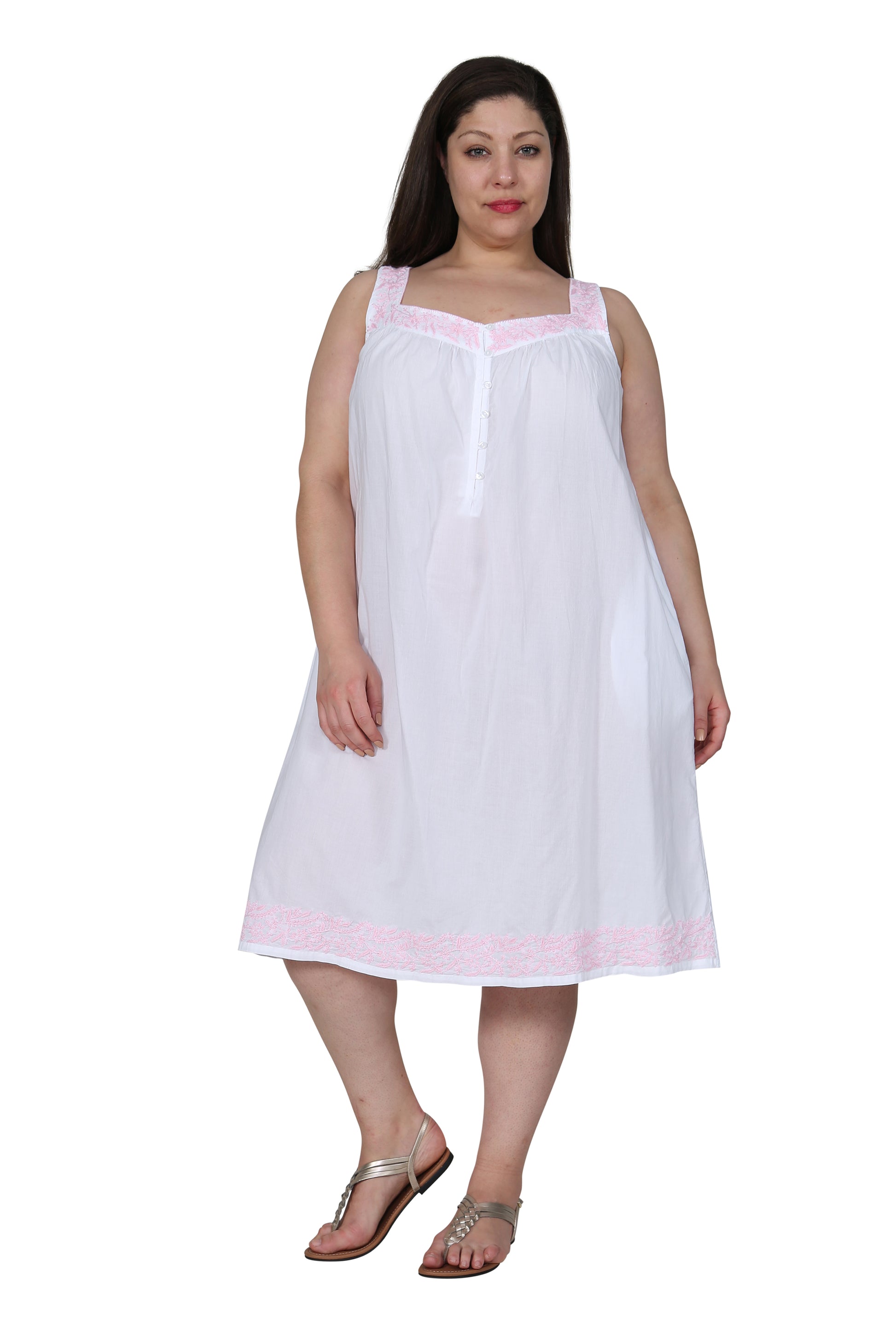La Cera Plus Size Sleeveless Gown With Contrast Embroidery - La Cera