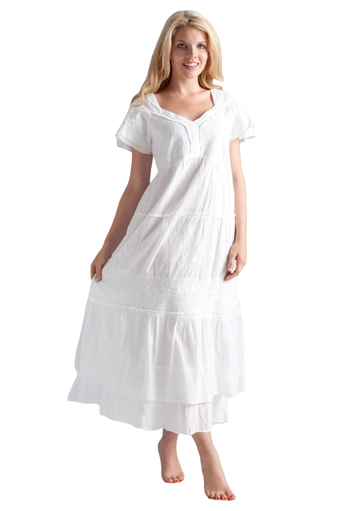 La Cera Embroidered Layered Short Sleeve Tiered Gown - La Cera