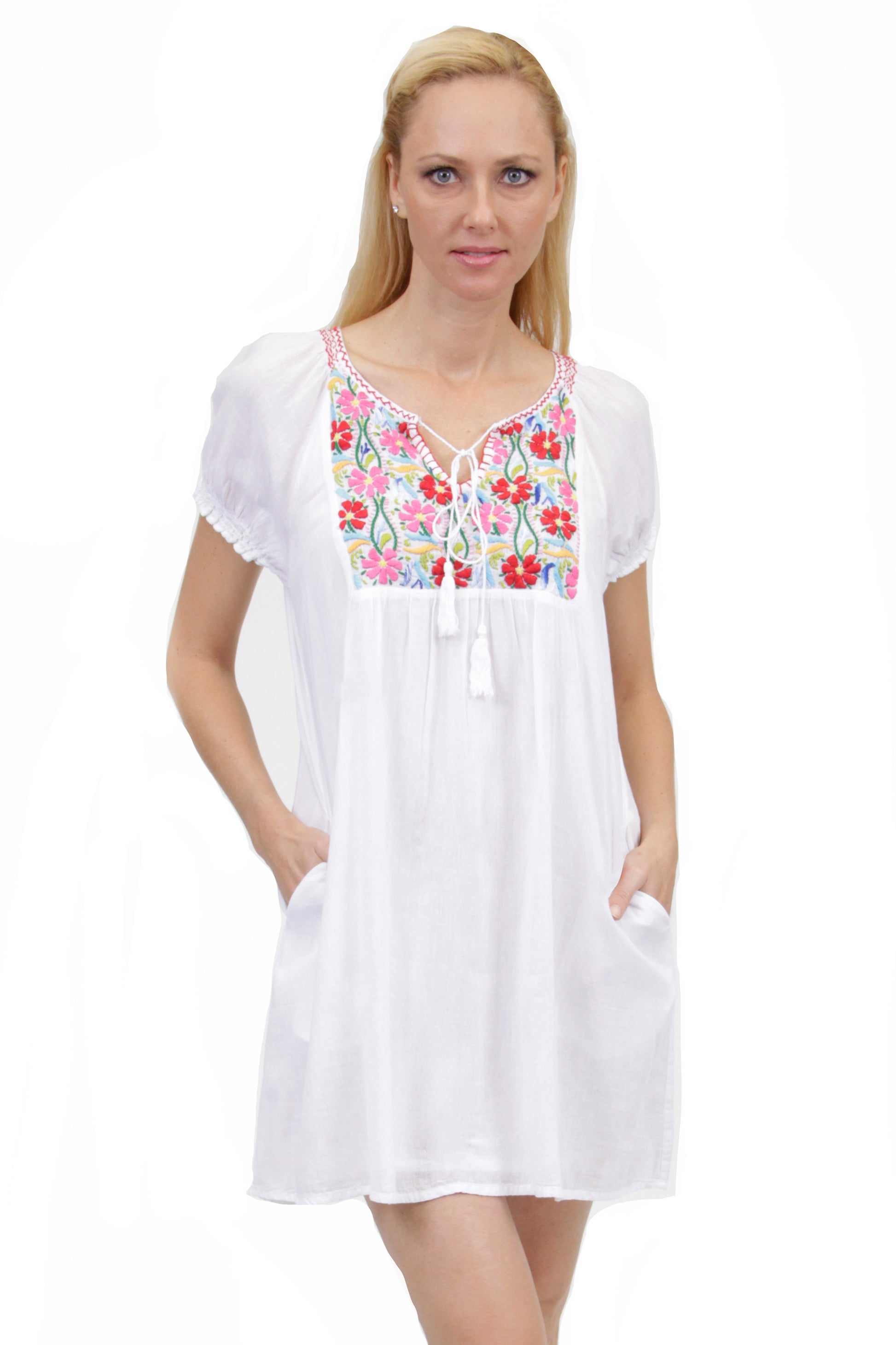 Short Sleeve Embroidered Peasant Chemise - La Cera