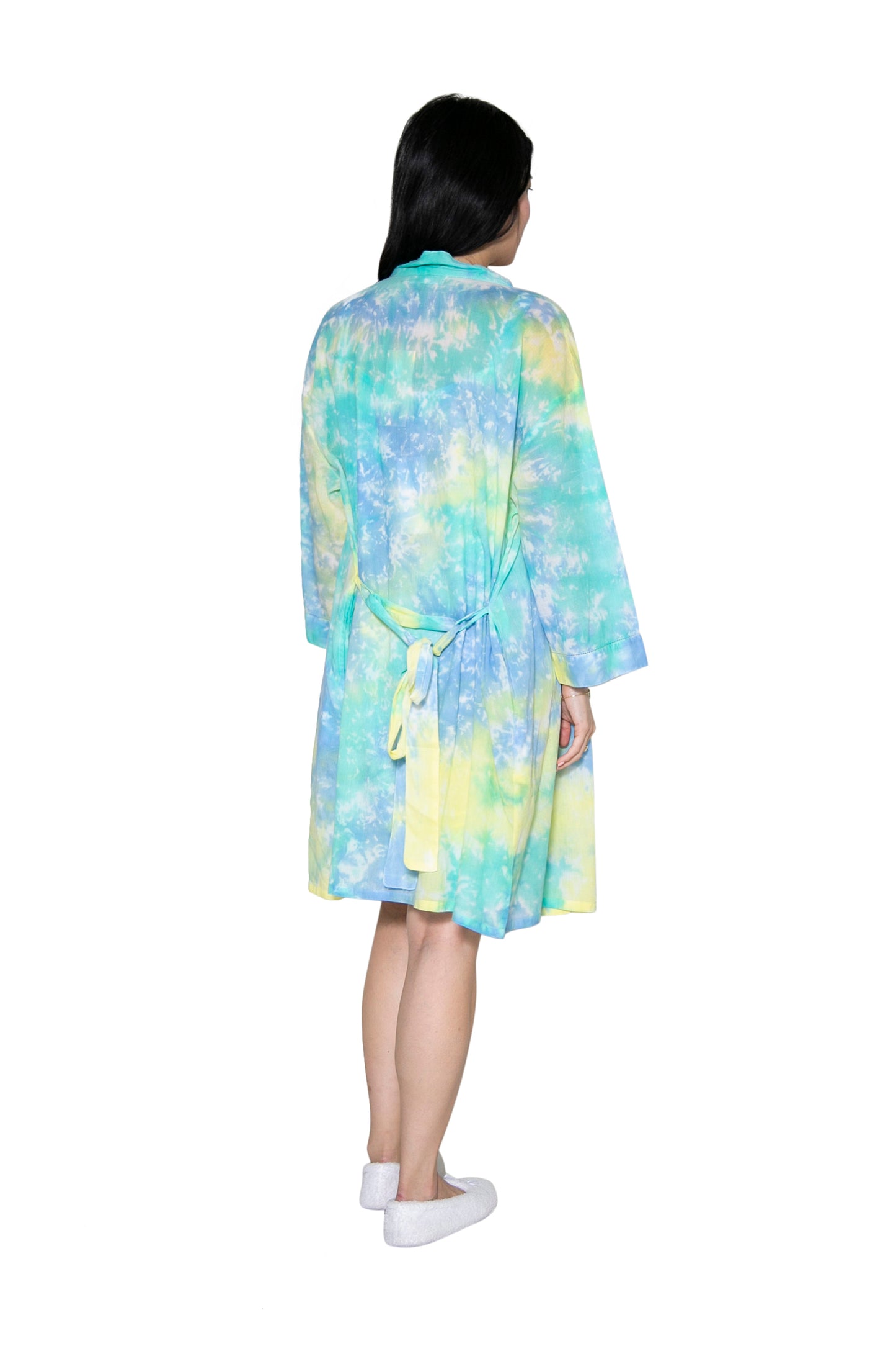Tie Dye Short Cotton Wrap Robe