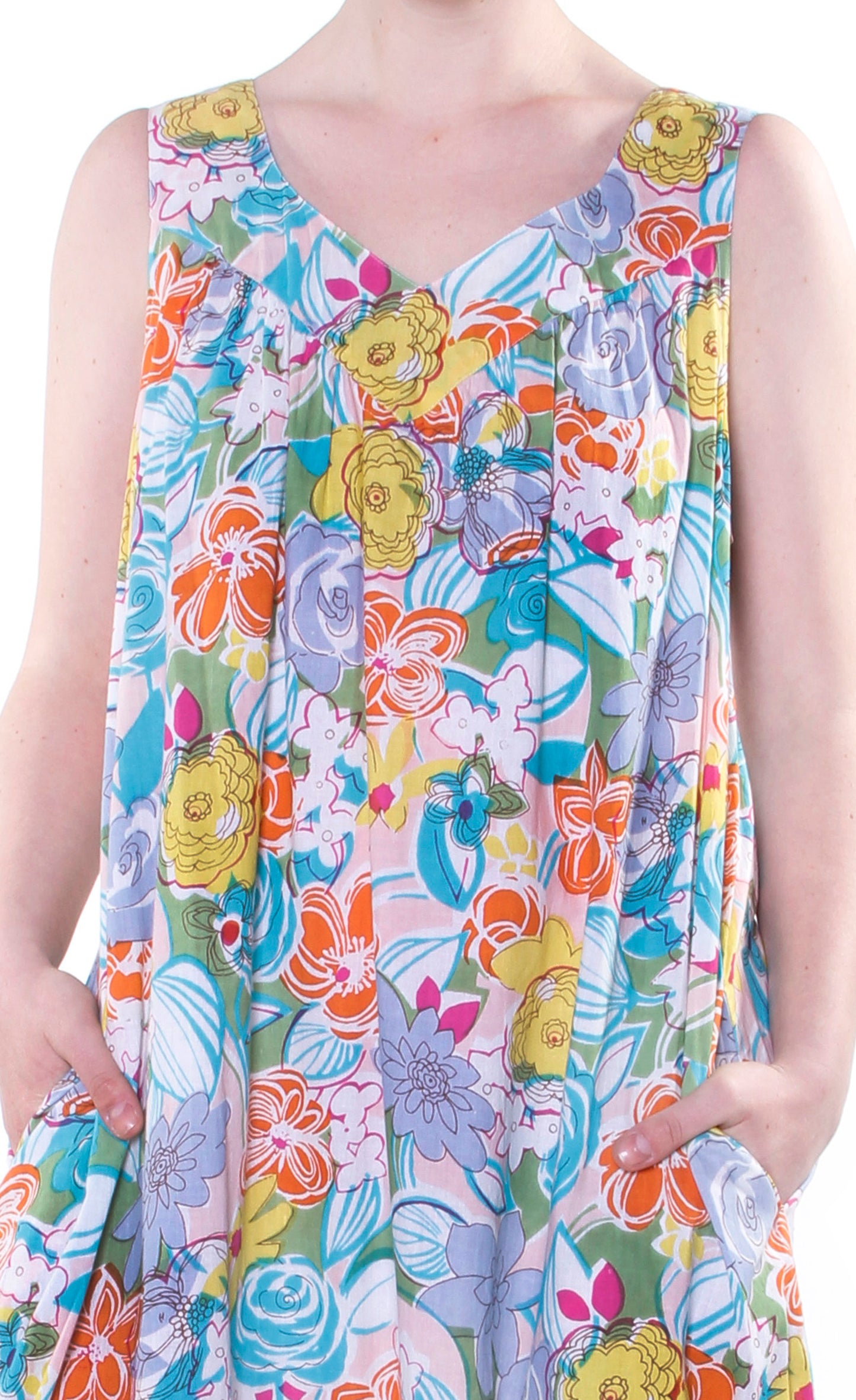 Vibrant Print Sweetheart Neck Gown with Pockets