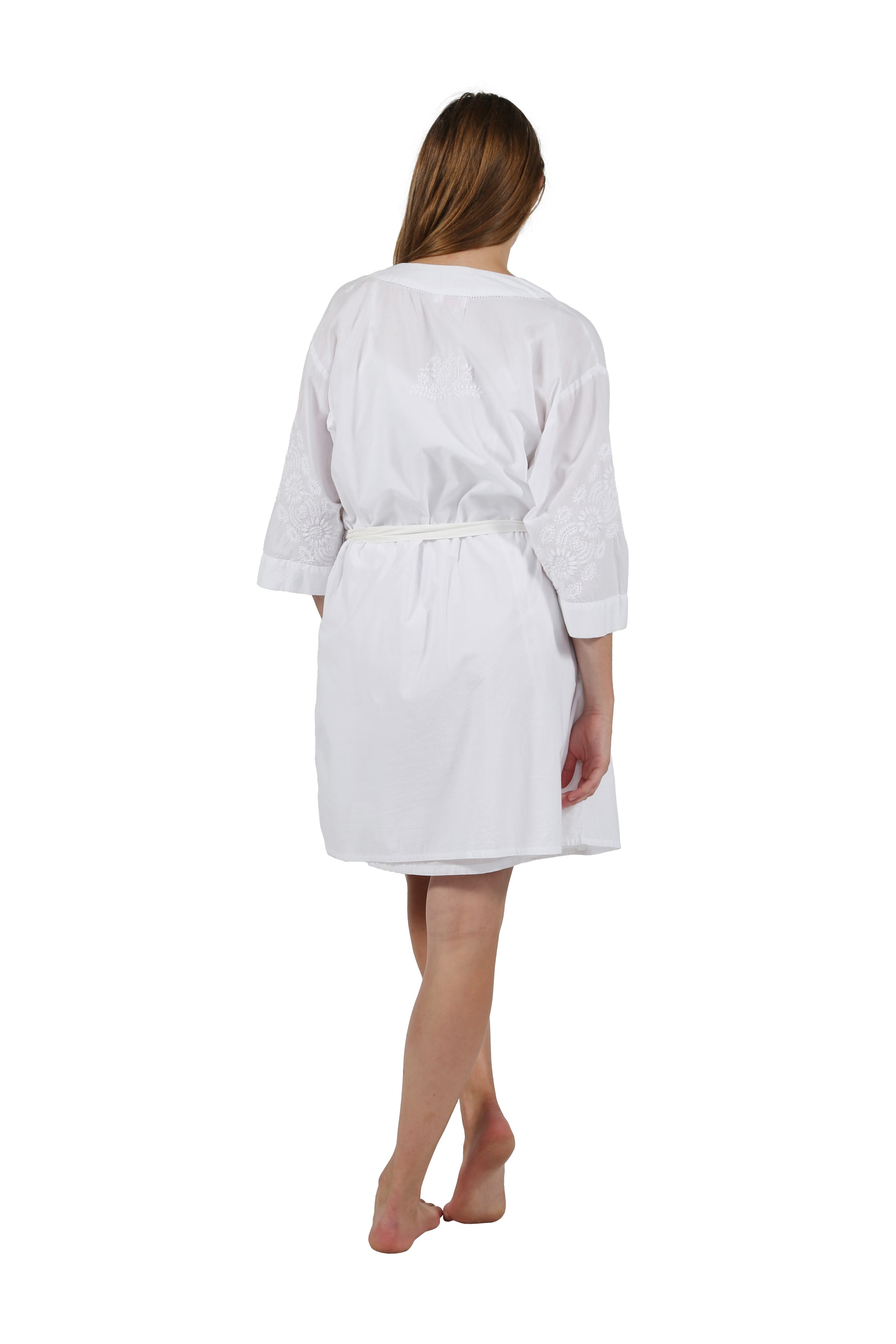 La Cera Embroidered Short Robe - La Cera