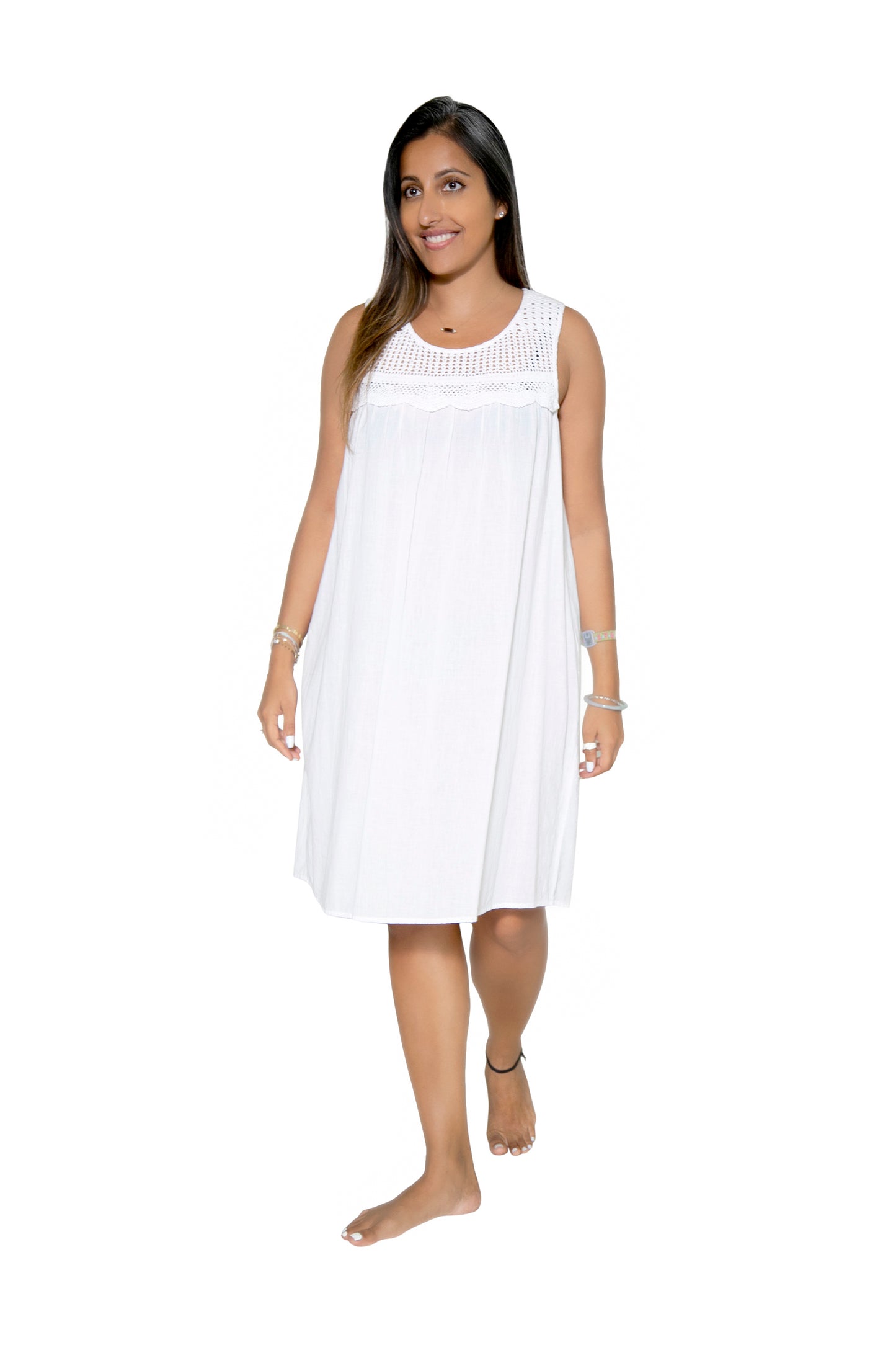 La Cera Crochet Yoke Cotton Chemise