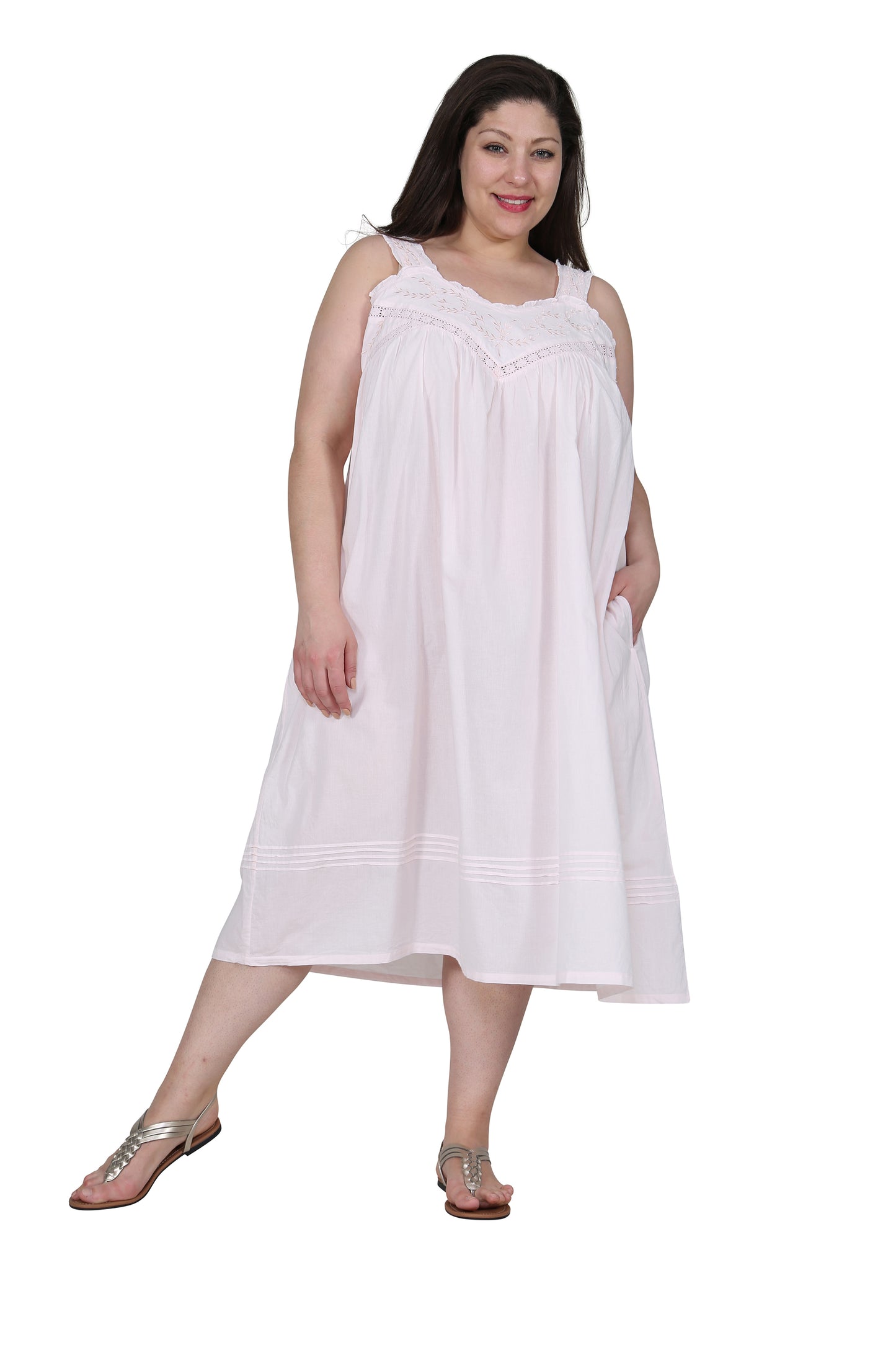 La Cera Plus Size Embroidered Sleeveless Pinafore Gown - La Cera