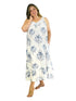 Plus Size 100% Cotton Lace Trim Flounce Gown- Blue and White Floral Print - La Cera
