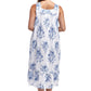 100% Cotton Lace Trim Flounce Gown- Blue and White Floral Print - La Cera