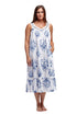 100% Cotton Lace Trim Flounce Gown- Blue and White Floral Print - La Cera