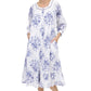 100% Cotton Lace Trim Flounce Robe Gown- Blue and White Floral Print - La Cera