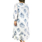 Plus Size 100% Cotton Lace Trim Flounce Robe Gown- Blue and White Floral Print - La Cera