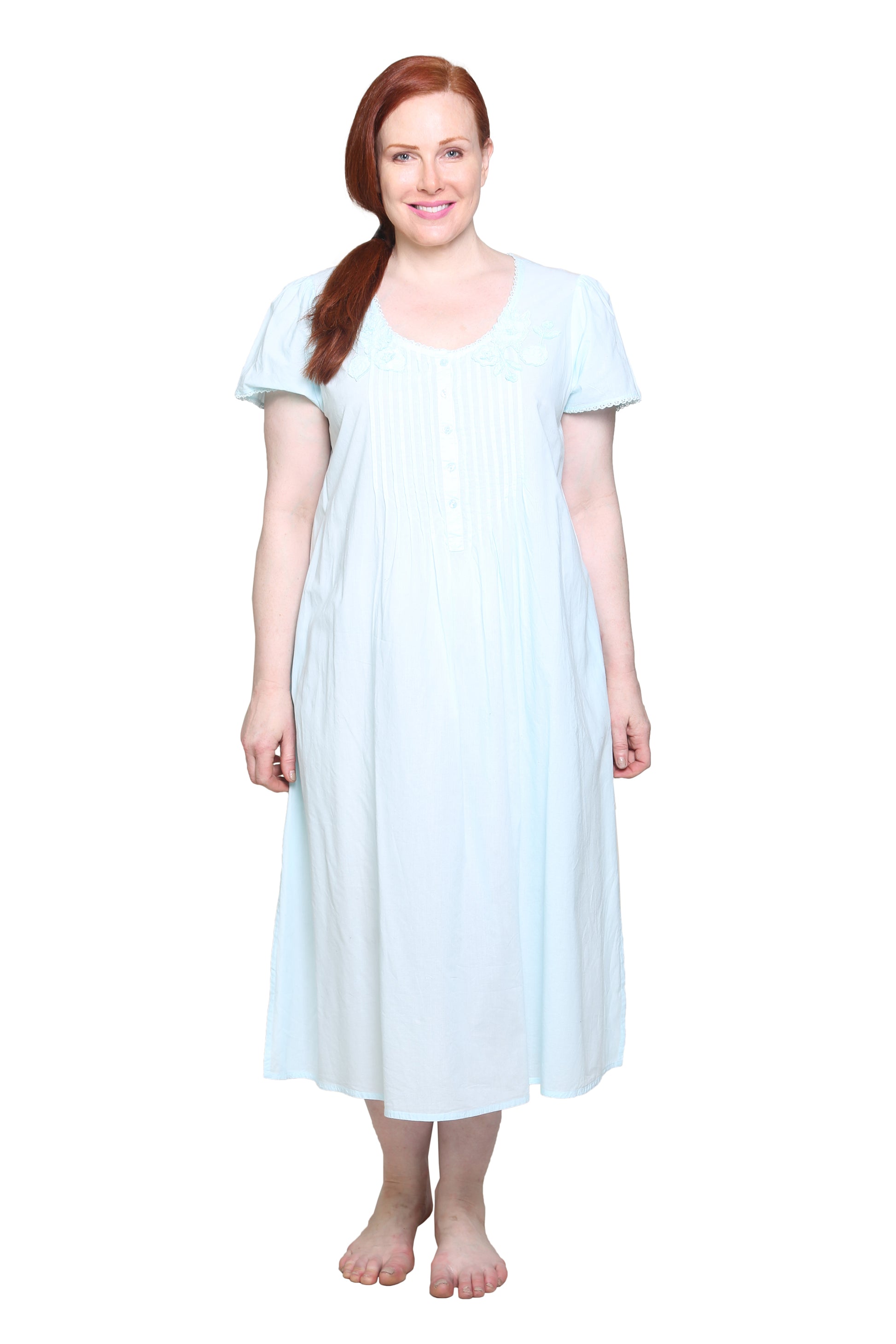 La Cera Plus Size 100% Cotton Lace Applique Gown - La Cera
