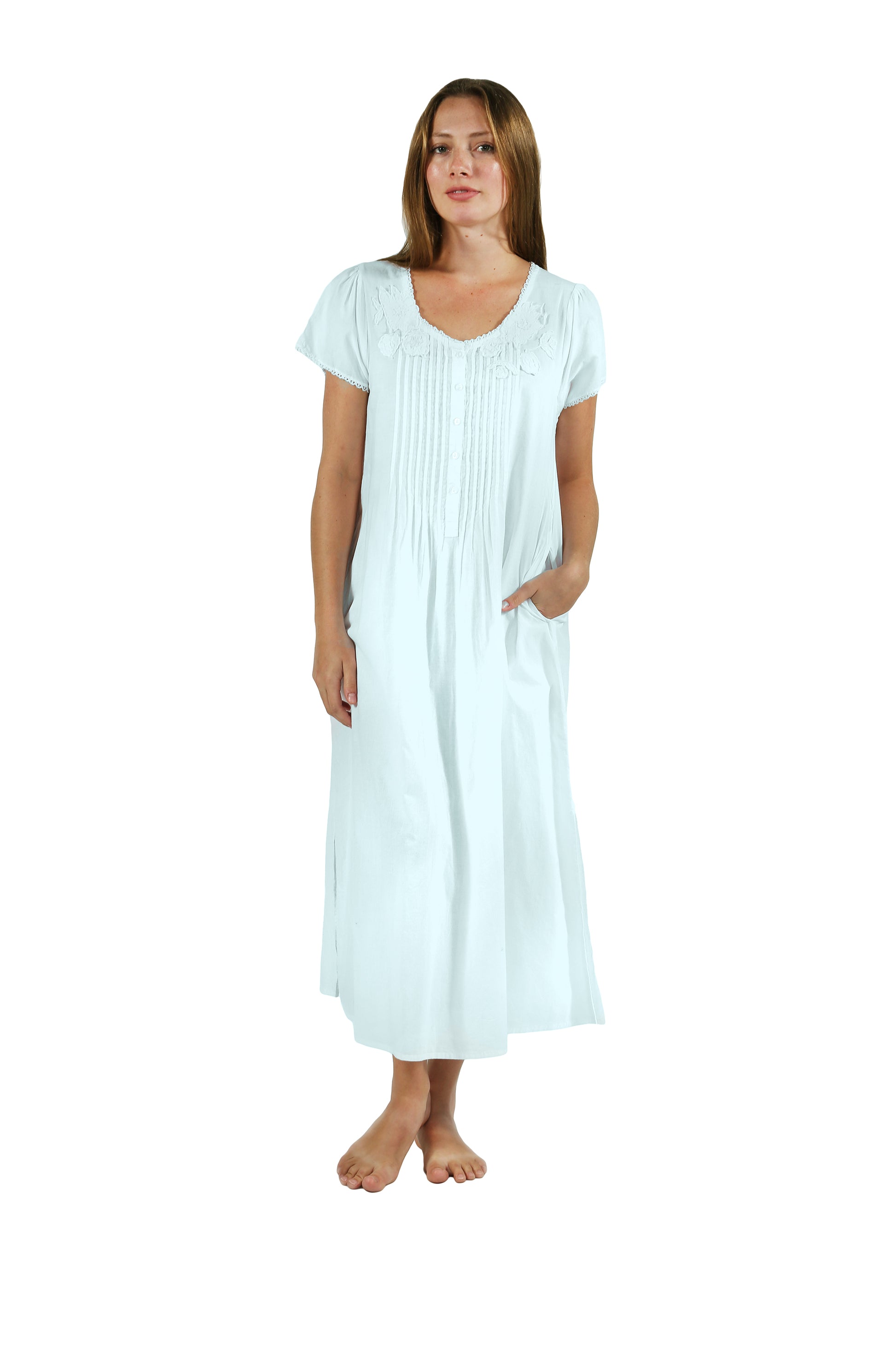 La Cera 100% Cotton Lace Applique Gown - La Cera