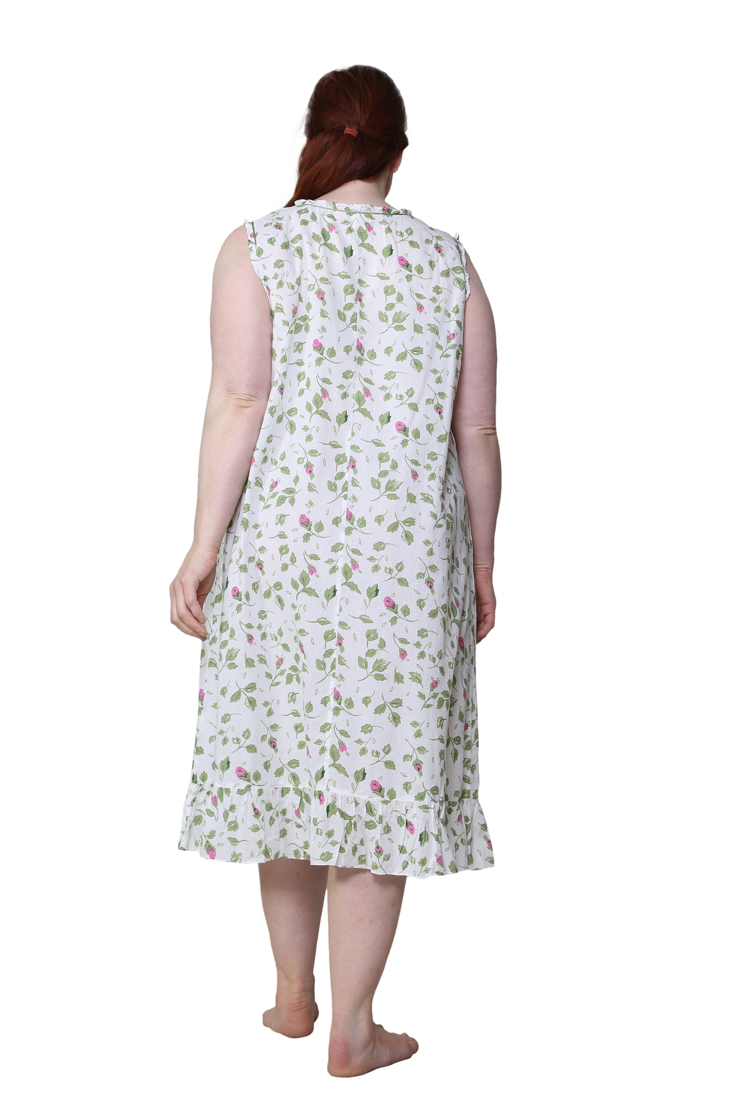 La Cera Sleeveless Rose Vine 100% Cotton Gown - Plus Size - La Cera