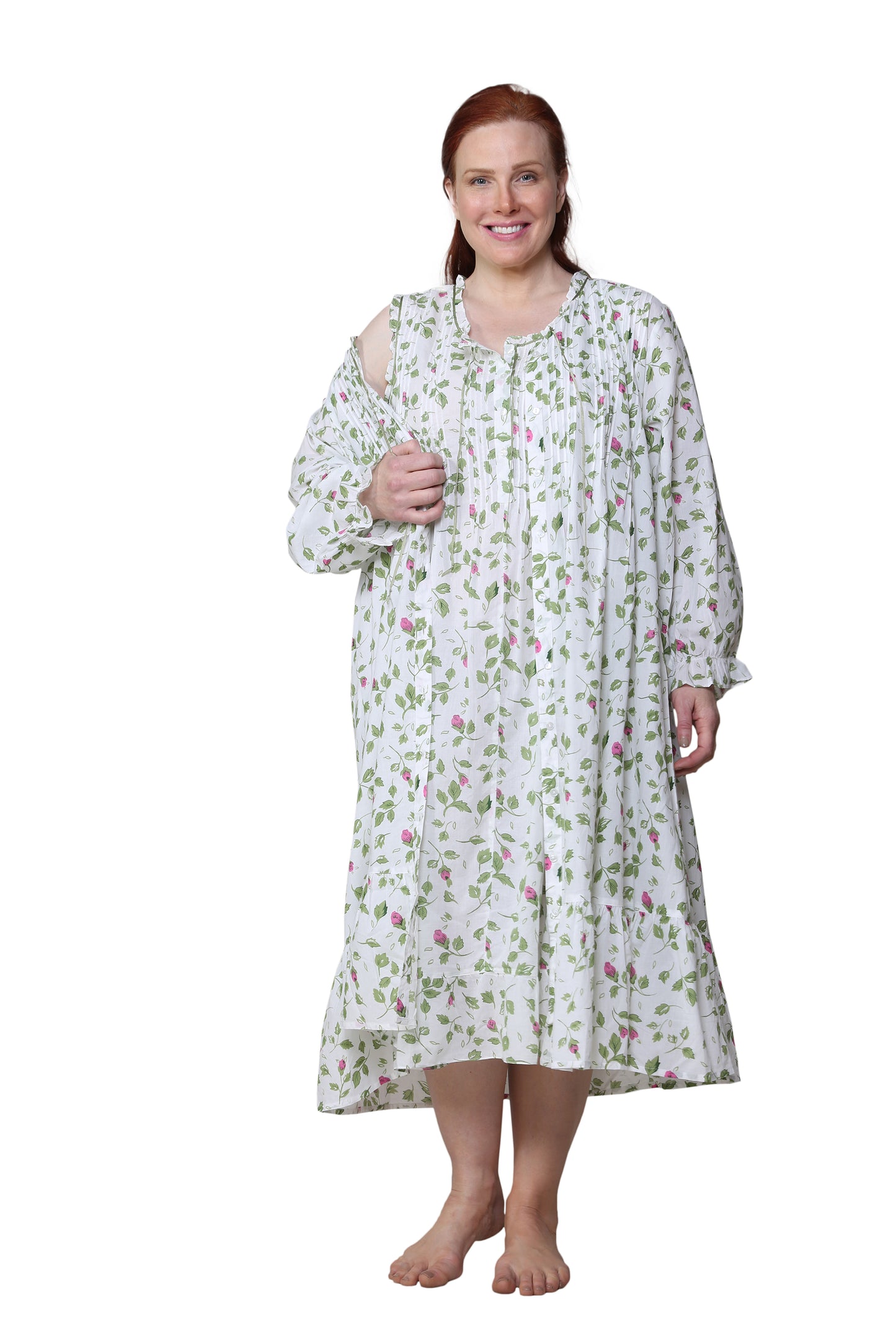 La Cera Rose Vine 100% Cotton Robe - Plus Size - La Cera