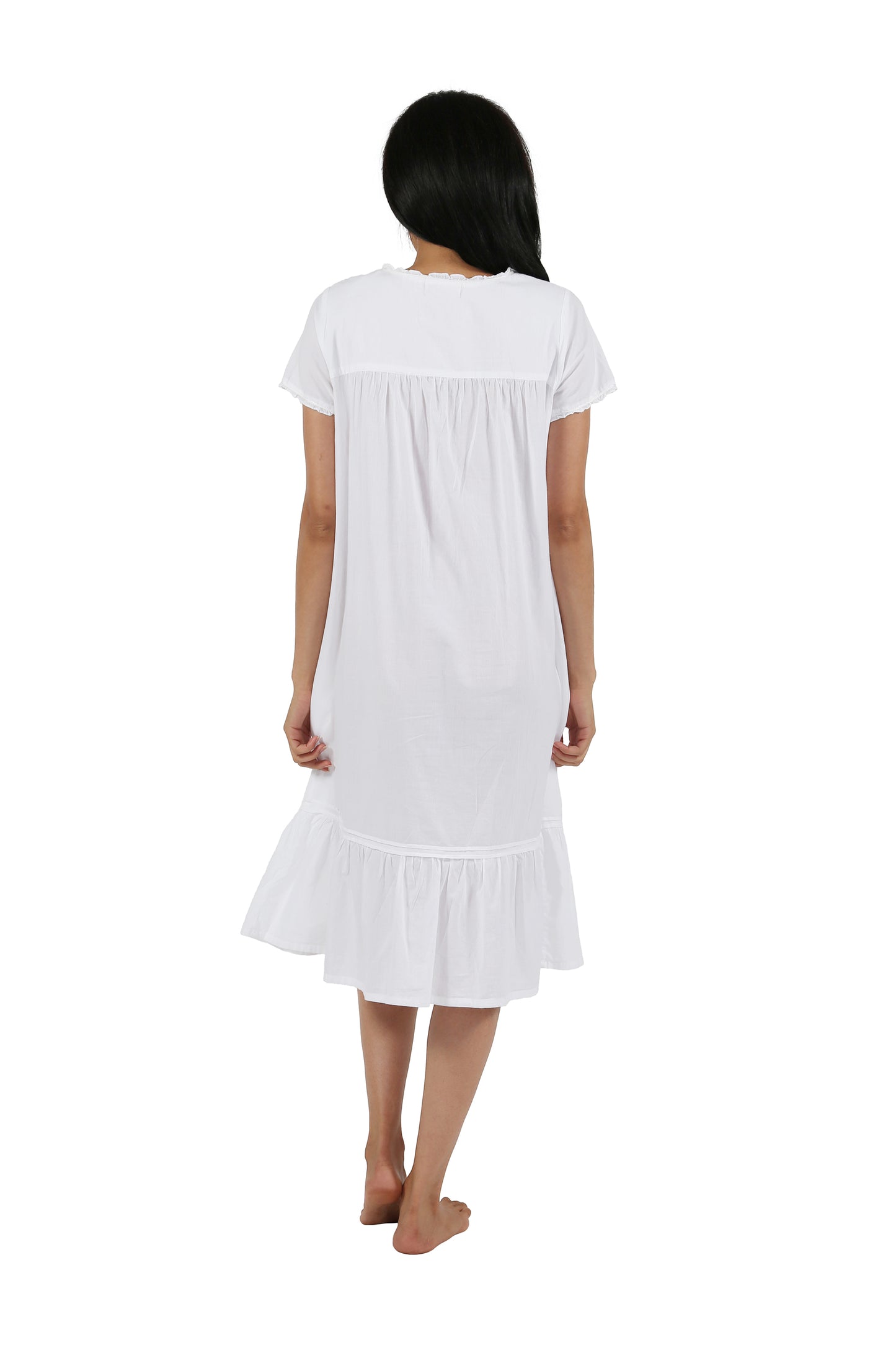 100% Cotton Short Sleeve Embroidered Gown - La Cera
