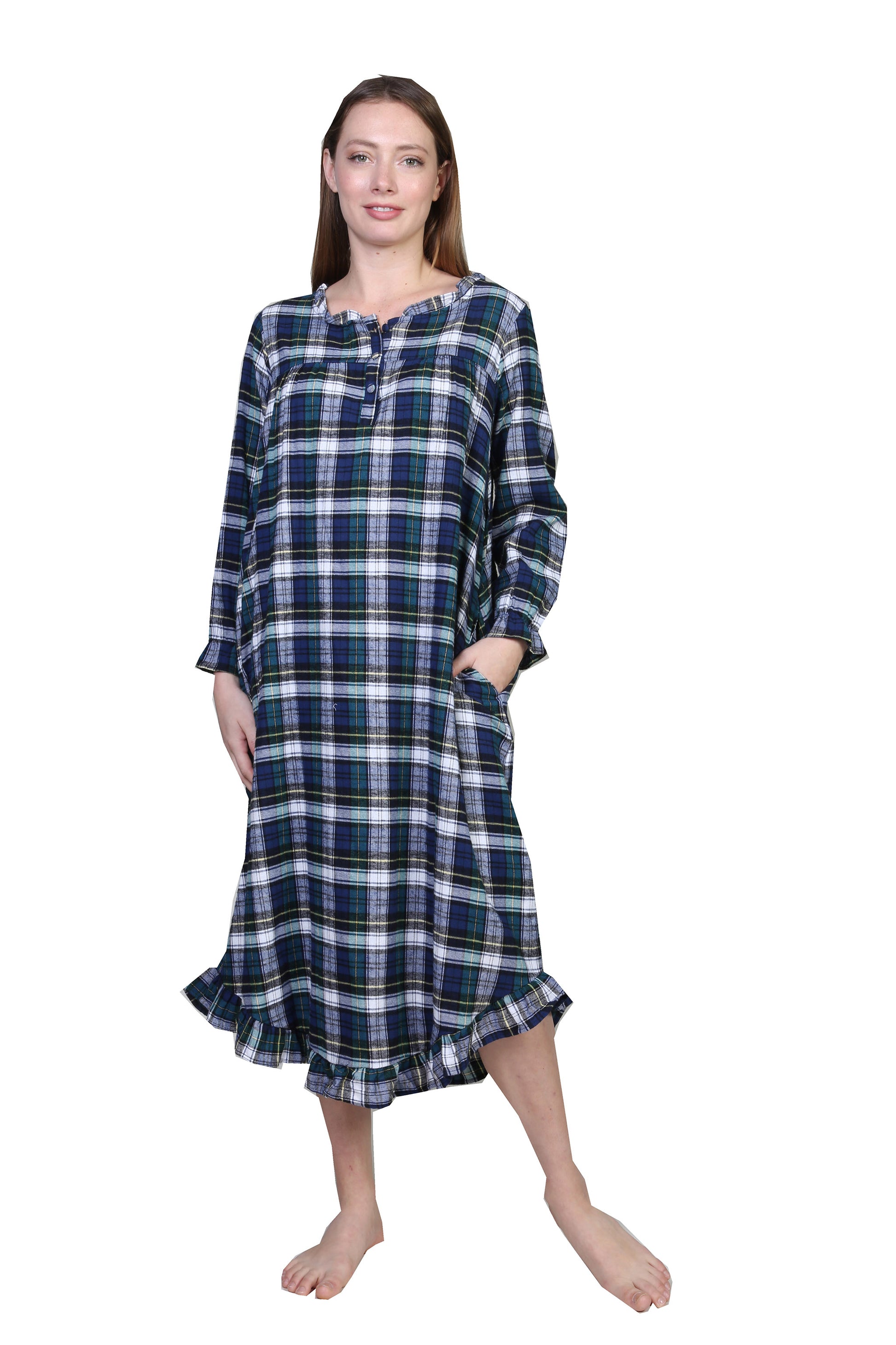 Flannel Plaid Night Gown - La Cera