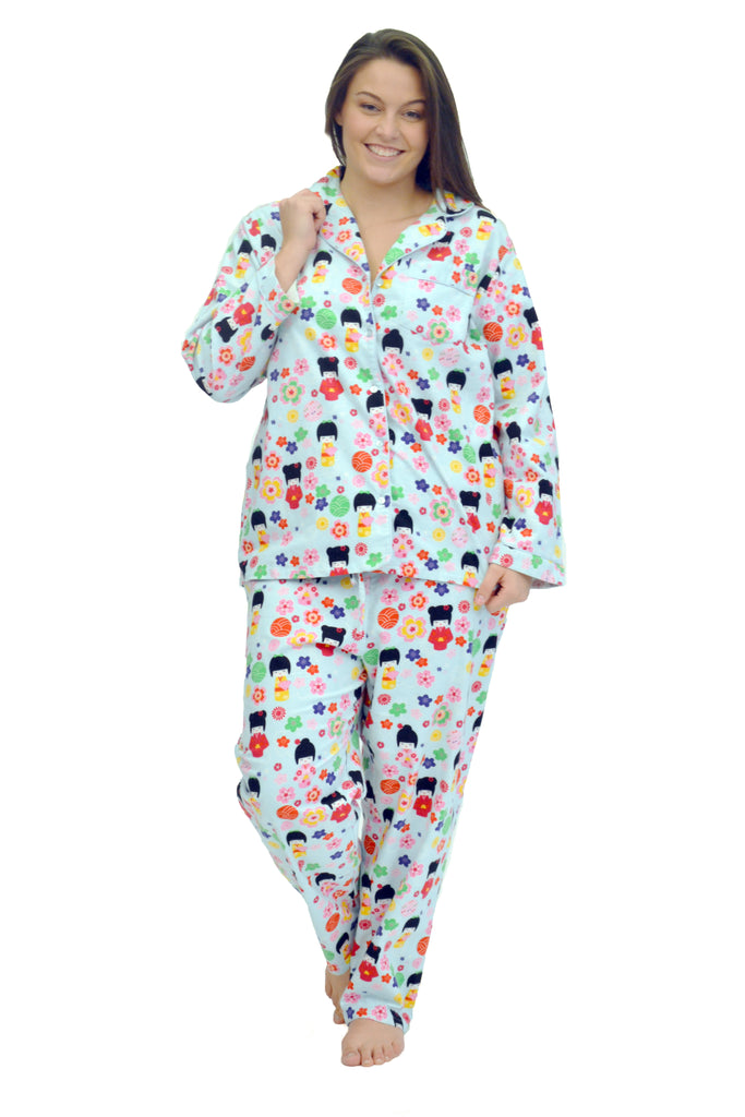 La Cera Plus Size Cotton Flannel Pajama Set - La Cera