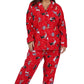 Red Flannel Cat Print Plus Size Pajama Set