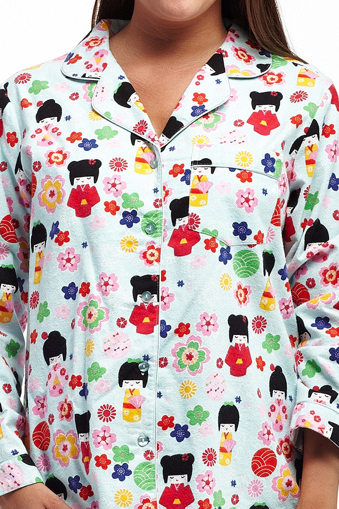 La Cera Long Sleeve Printed Flannel Pajama Set - La Cera - 2