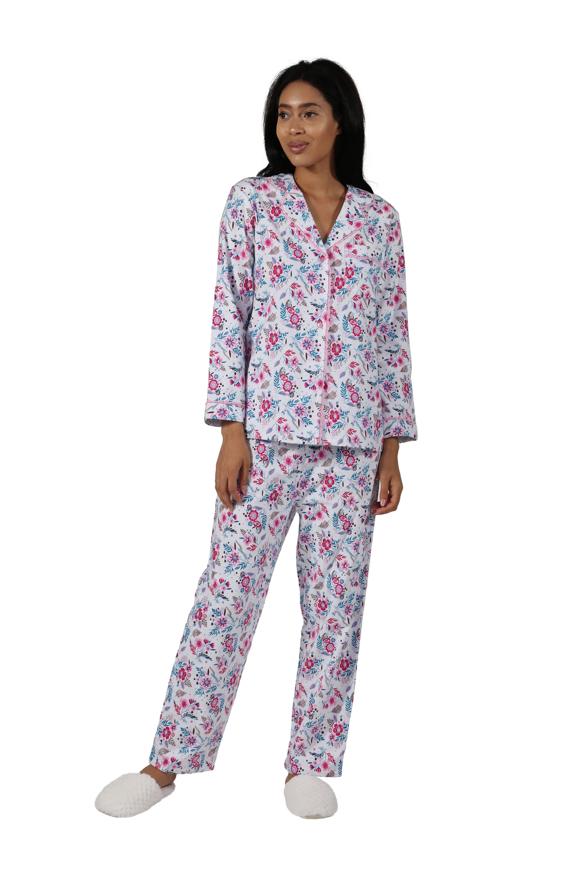 Pink Vintage Floral Flannel Pajama Set - La Cera