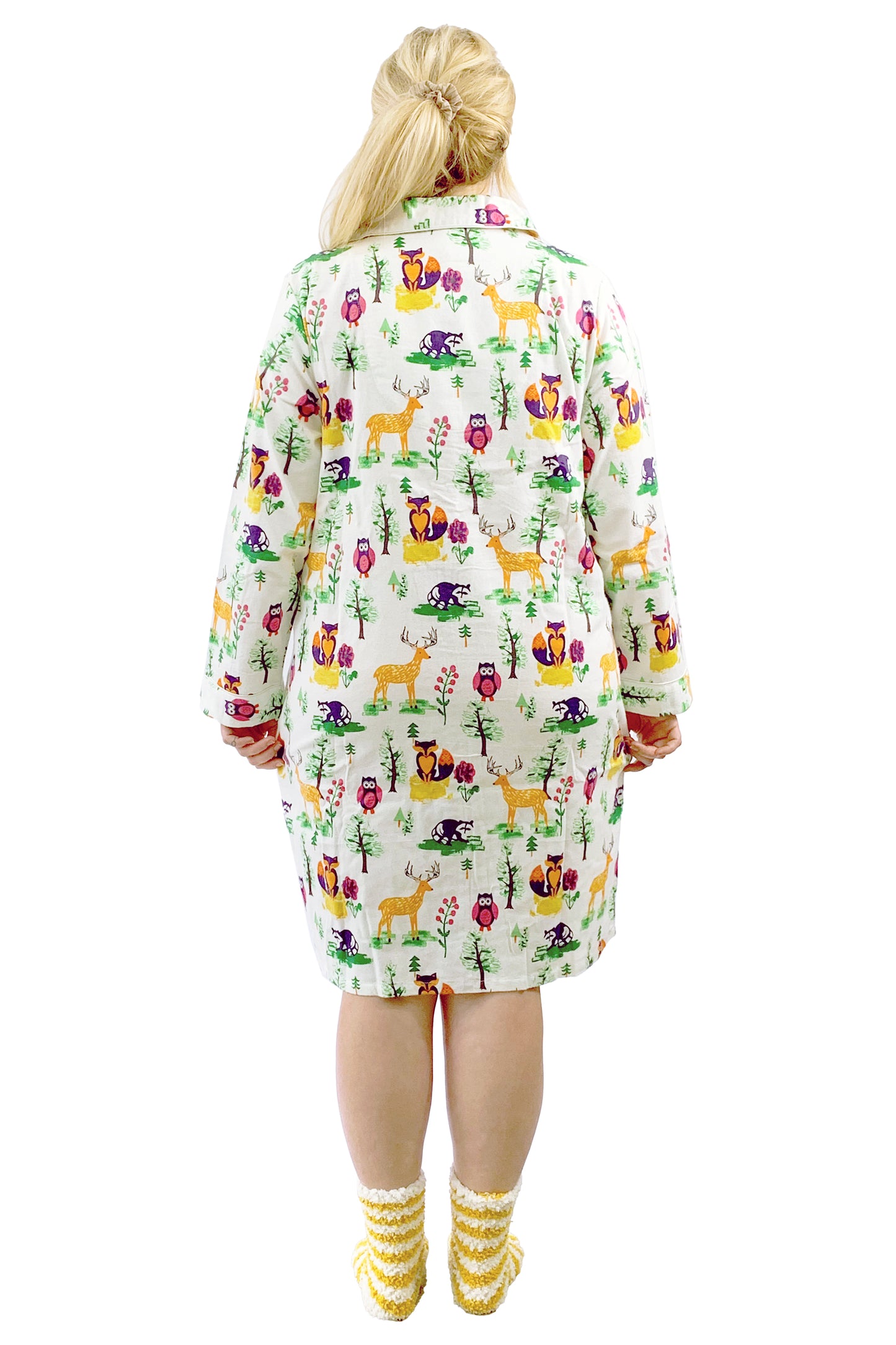 Plus Size Forest Animals Flannel Night Shirt - La Cera