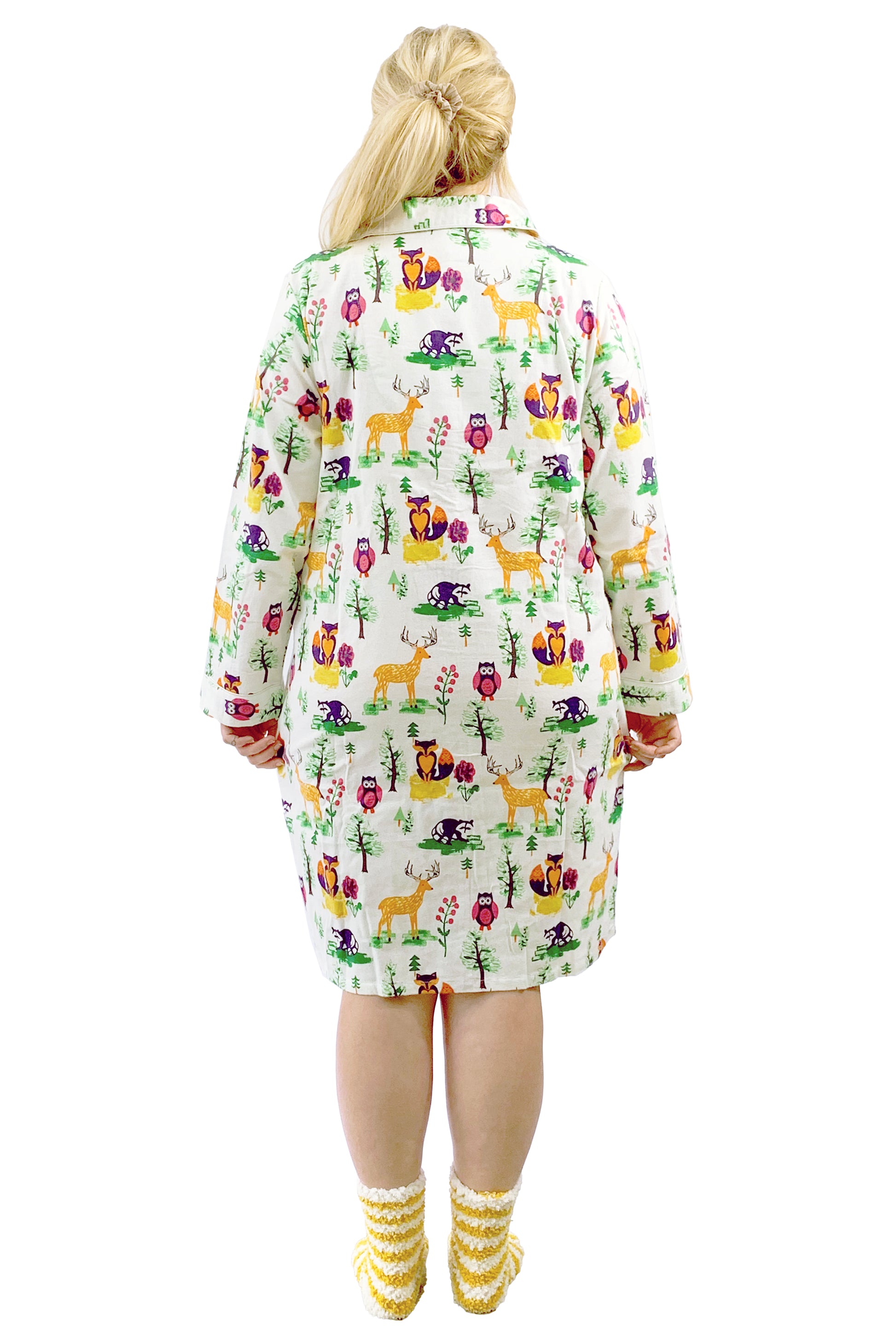 Plus Size Forest Animals Flannel Night Shirt - La Cera
