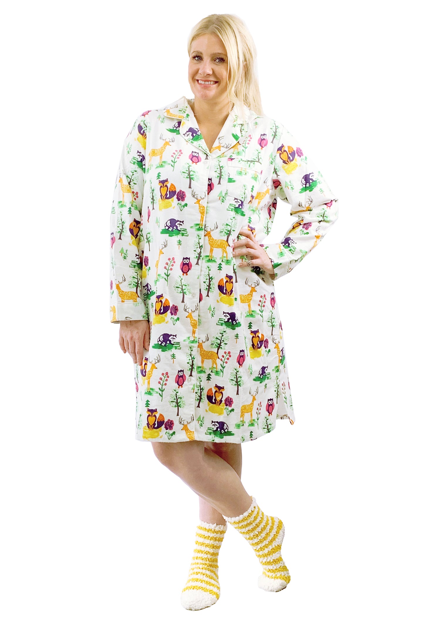 Plus Size Forest Animals Flannel Night Shirt - La Cera