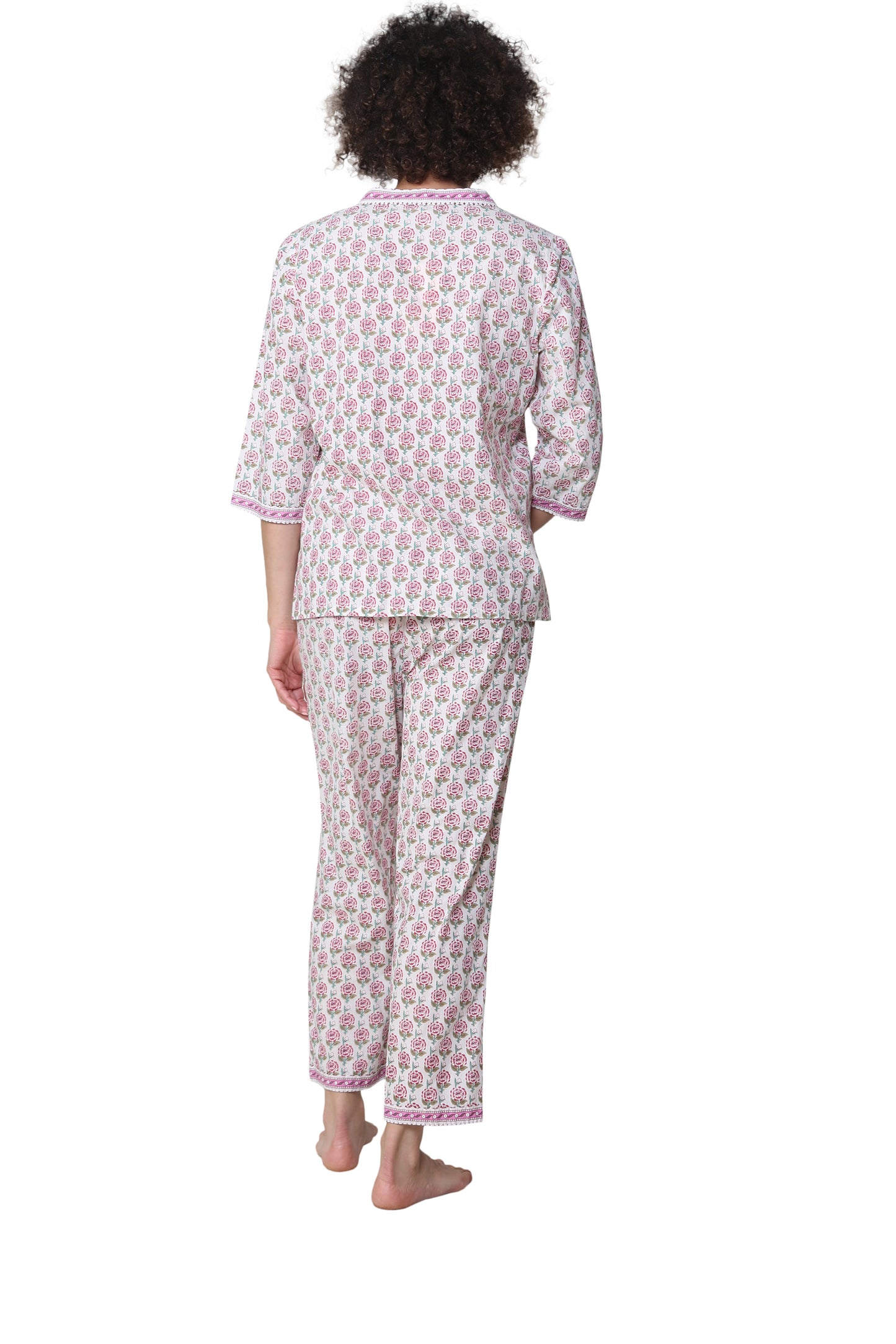 La Cera 3/4 Sleeve Pleat Front Capri Pajama Set - La Cera