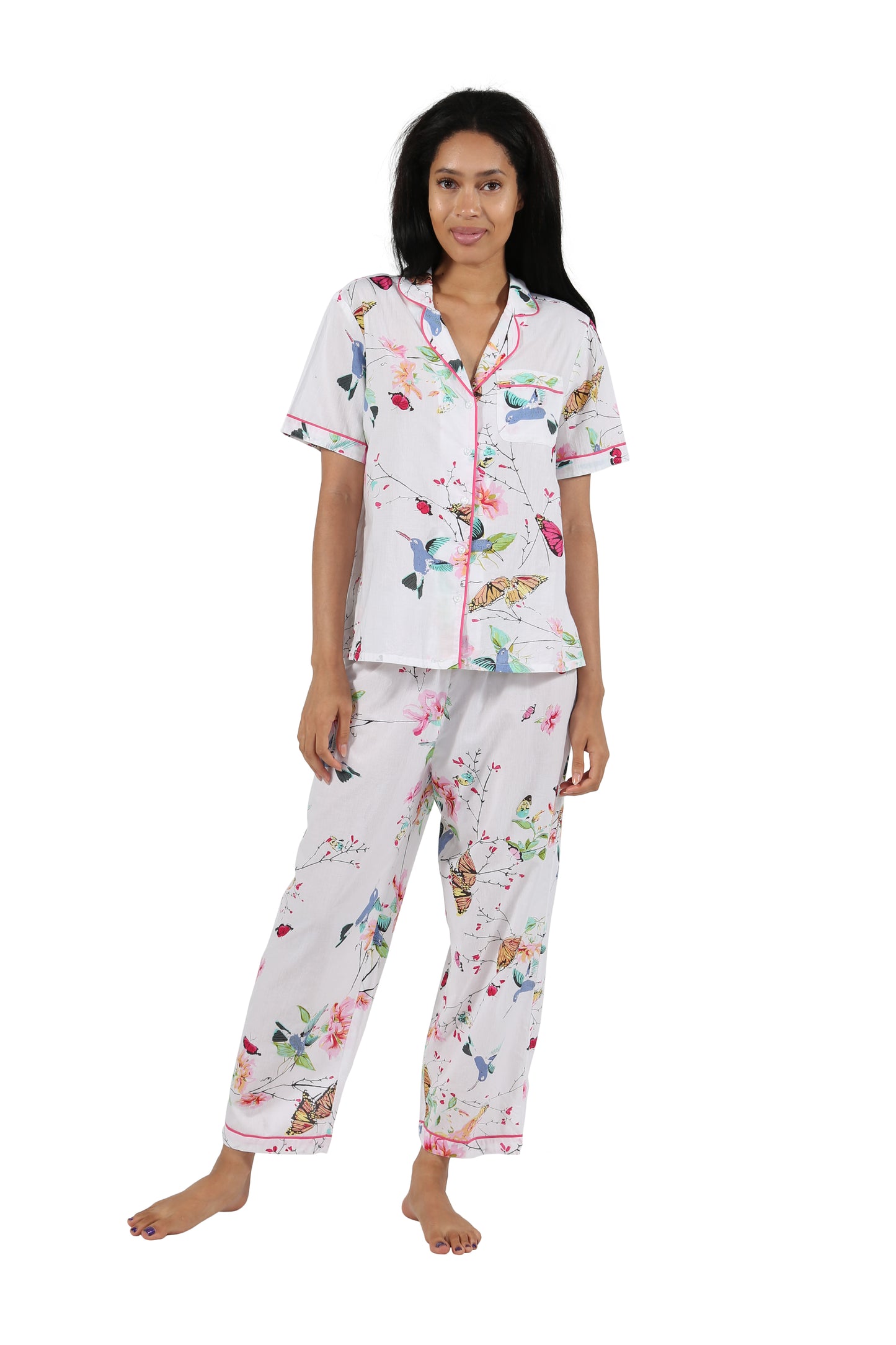 La Cera Short Sleeve Floral Pajama Set - La Cera