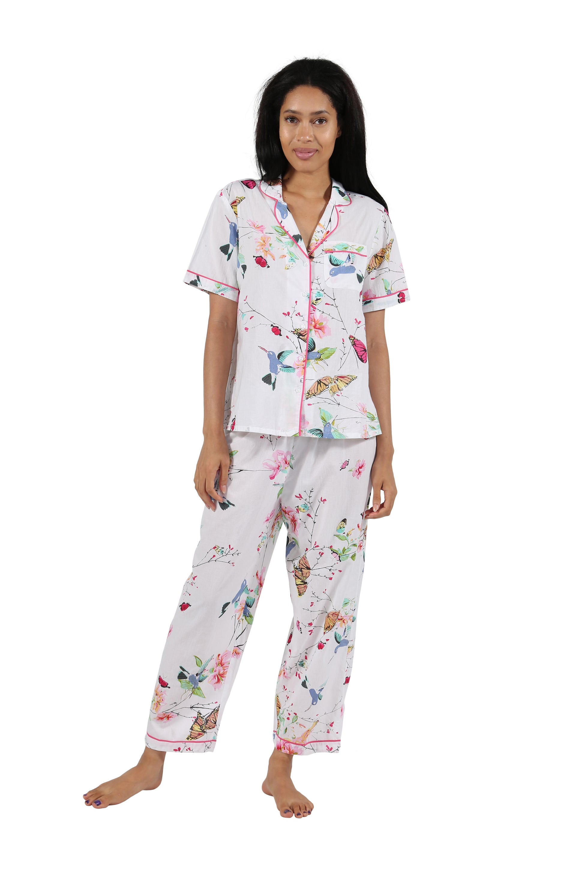 La Cera Short Sleeve Floral Pajama Set - La Cera