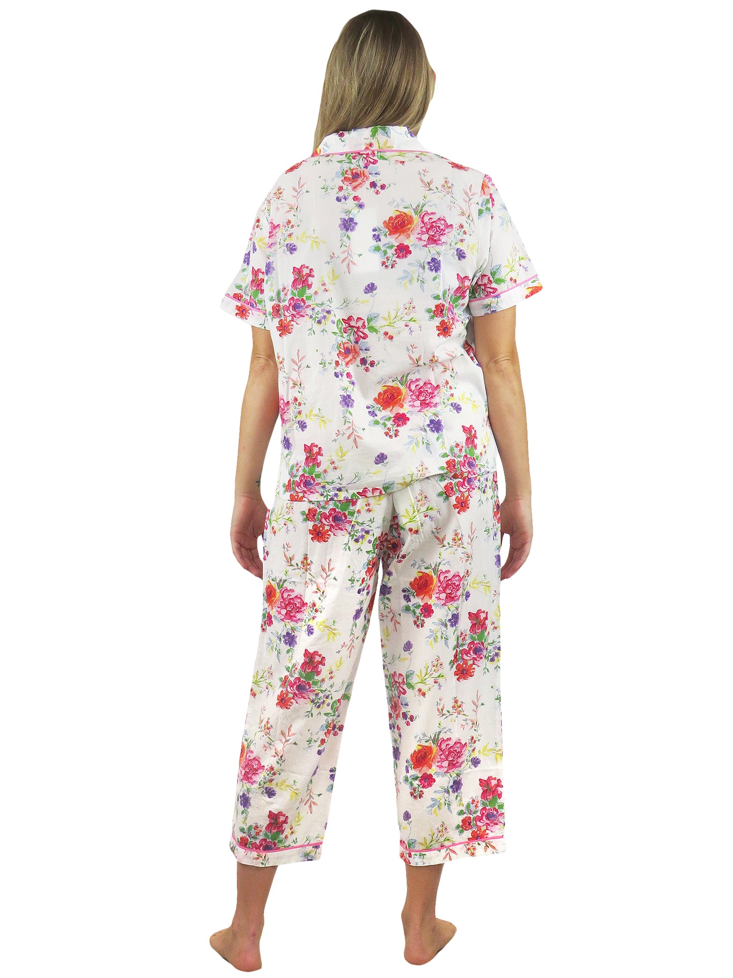 La Cera Short Sleeve Floral Cotton Pajama Set - La Cera