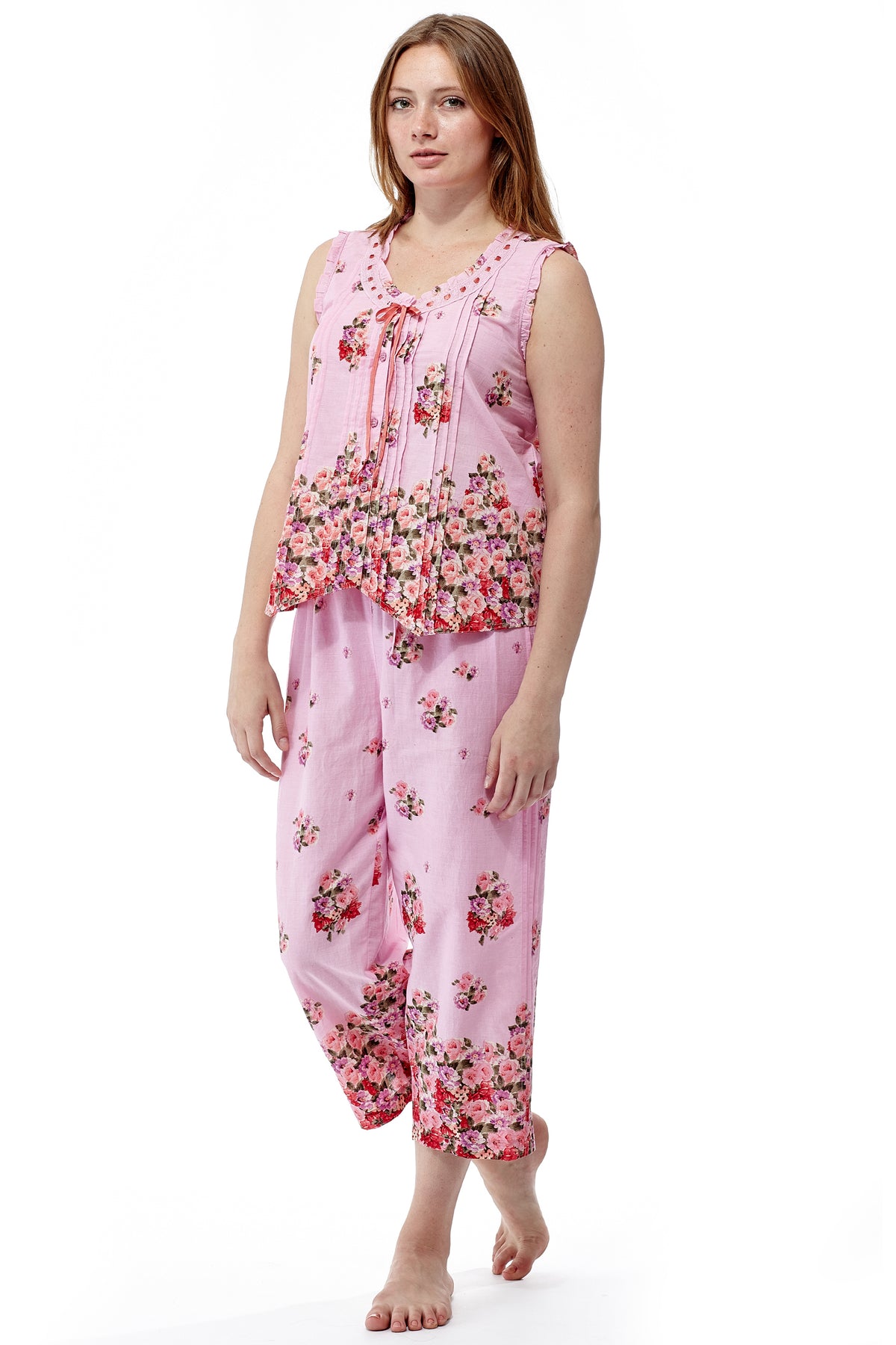 100% Cotton Sleeveless Floral Print Pajama Set