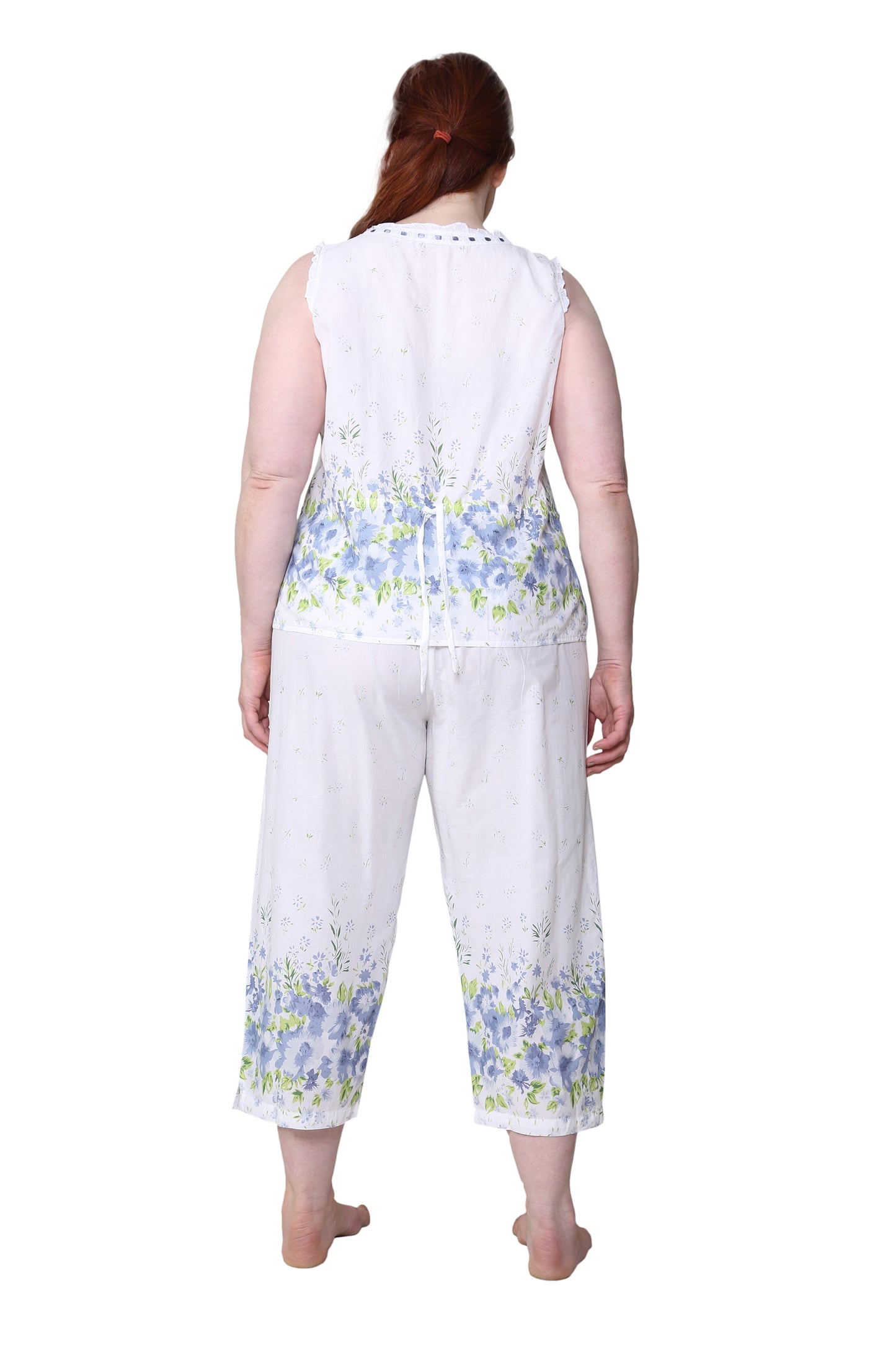 Border Print Sleeveless 100% Cotton Floral  Plus Size PJs - La Cera