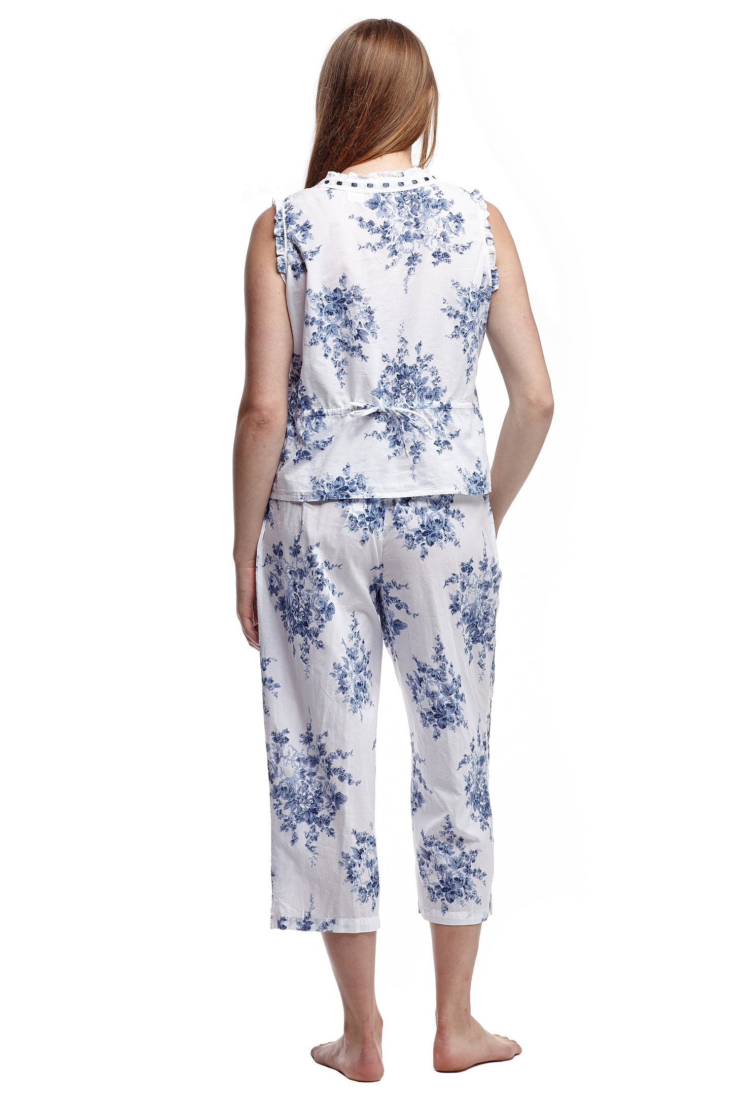 100% Cotton PJs-  Blue and White Floral Print - La Cera