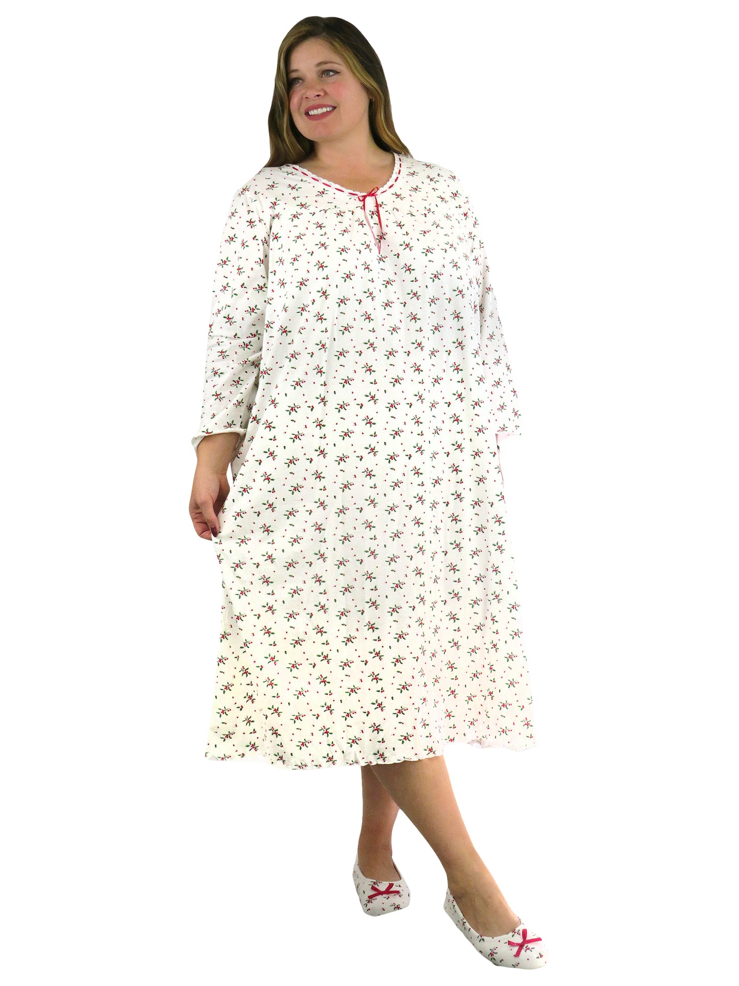 Long Sleeve Mistletoe Plus Size Night Gown - La Cera