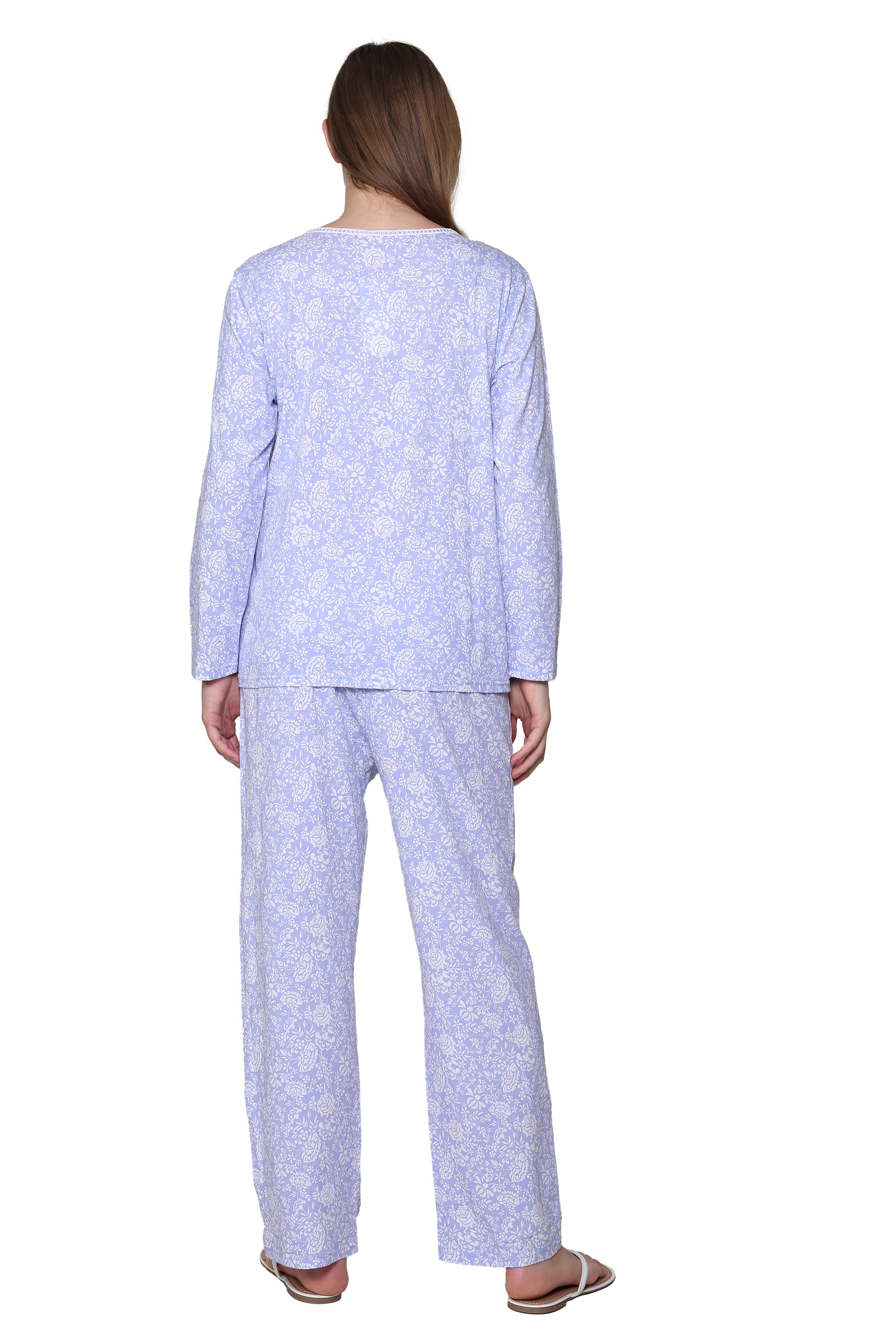 La Cera Lilac Floral Cotton Knit Pajama Set - La Cera