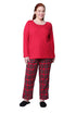 Cotton Knit Top With Flannel Pajama Set - Plus Size - La Cera