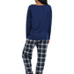 Cotton Knit Top With Flannel Pajama Set - La Cera