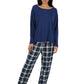 Cotton Knit Top With Flannel Pajama Set - La Cera