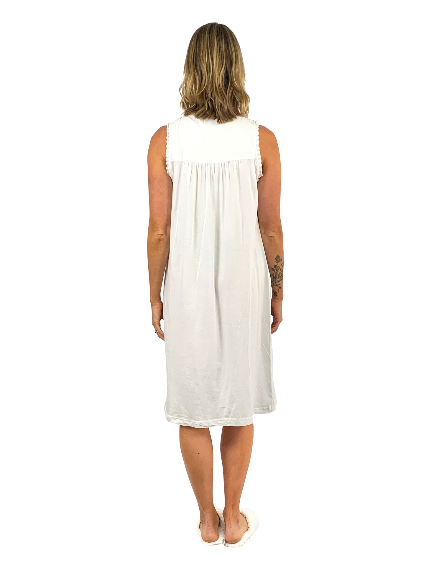 La Cera 100% Cotton Knit Smocked Chemise