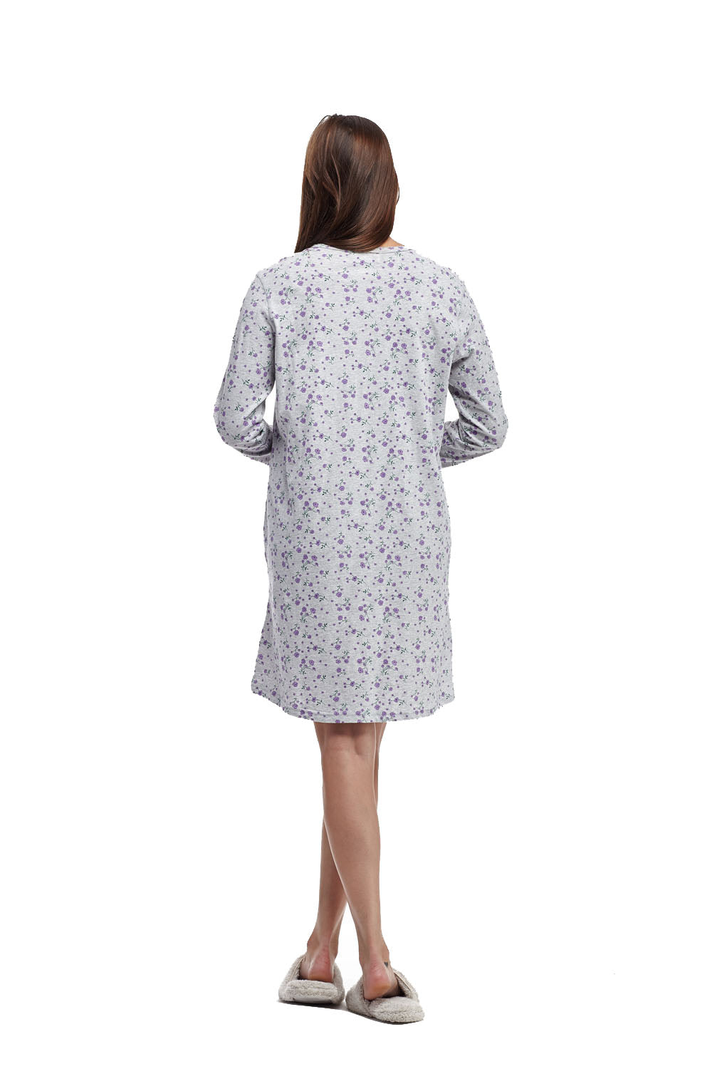 La Cera Knit Floral Print Nightshirt - La Cera