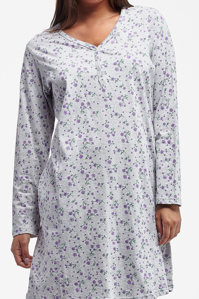 La Cera Knit Floral Print Sleep Shirt - La Cera - 2