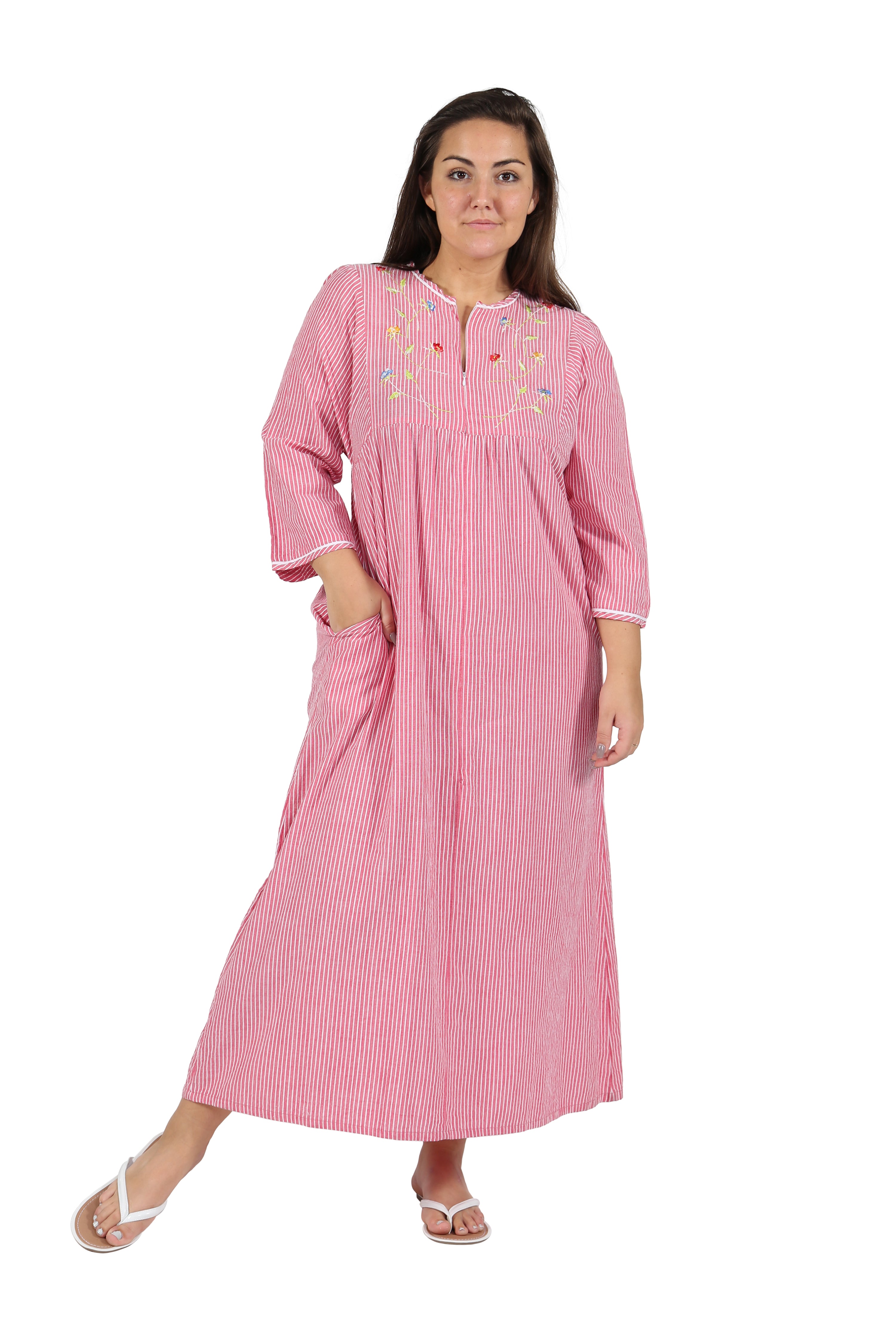 100% Cotton Plus Size Zip Front Robe - La Cera